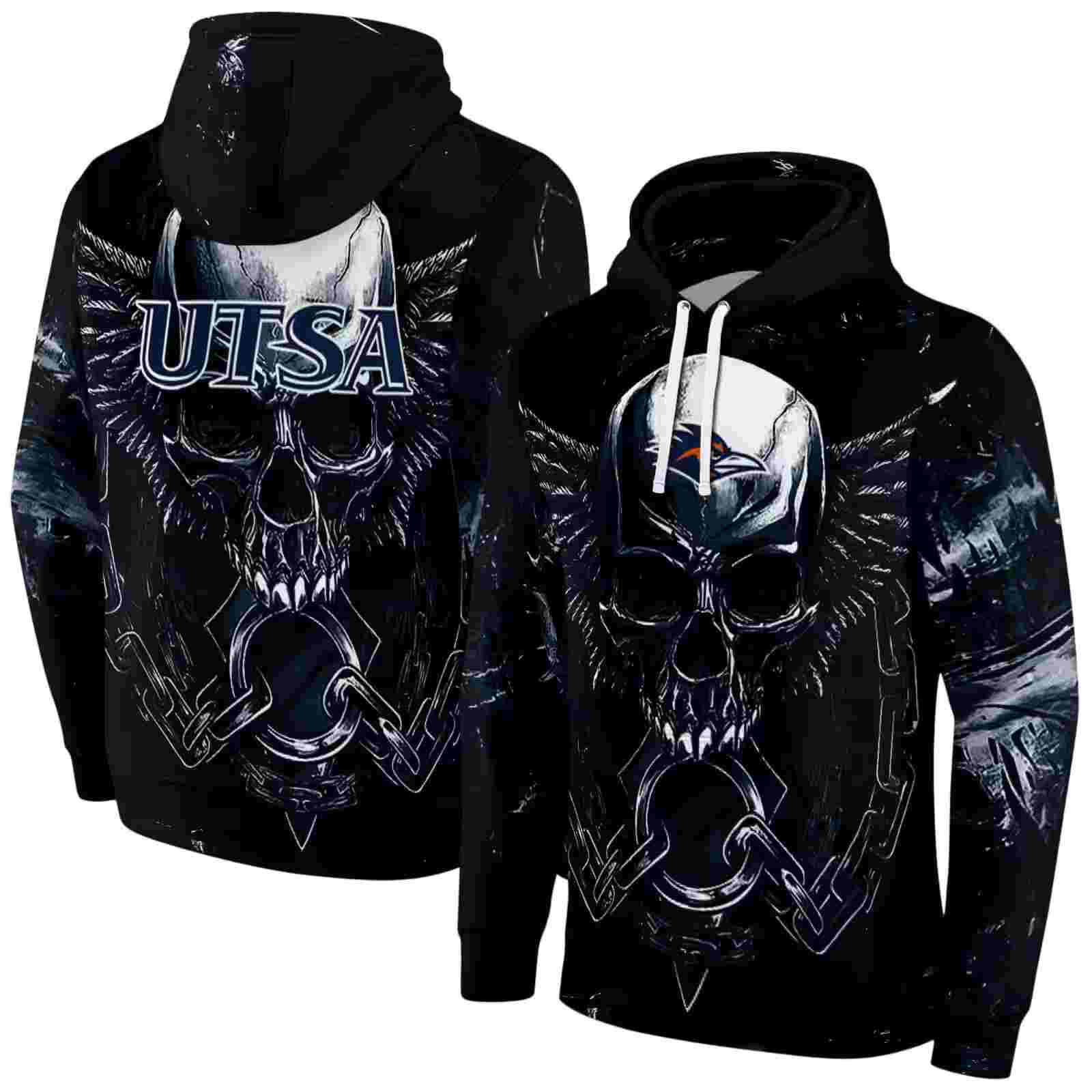 utsa roadrunners skull artwork orange black hoodie fashion forward