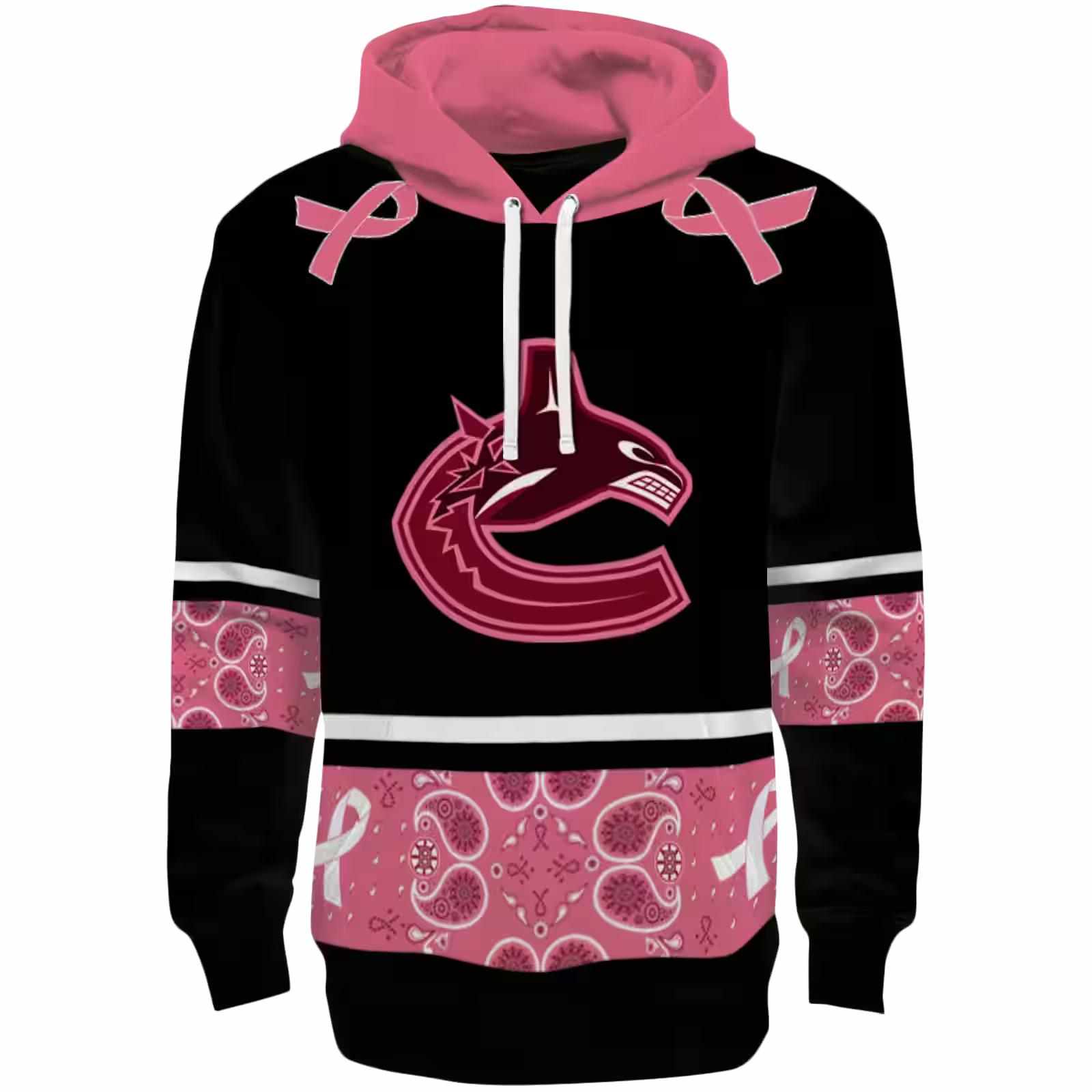 Vancouver Canucks Awareness Ribbon Black Pink Hoodie