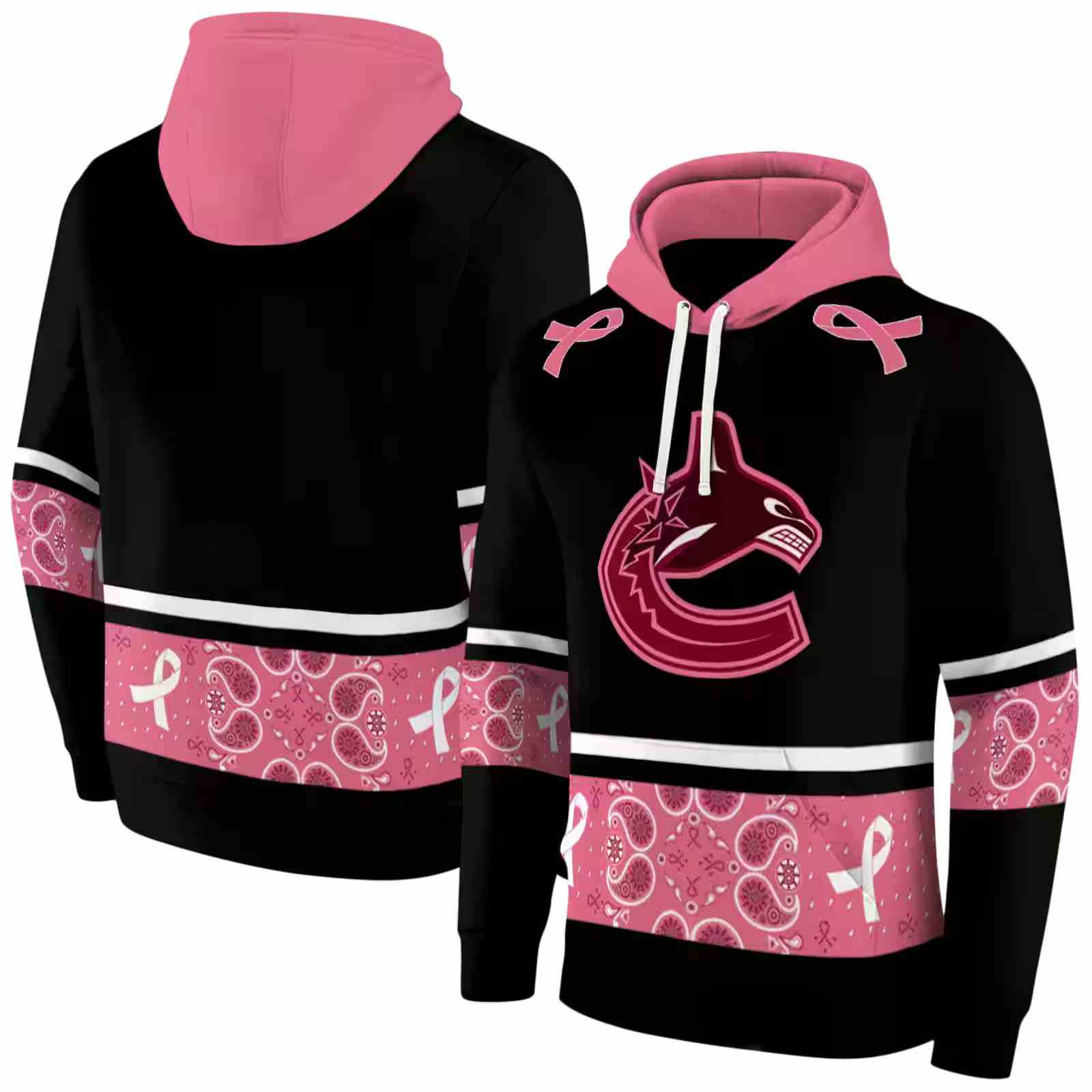 vancouver canucks awareness ribbon black pink hoodie fashion forward