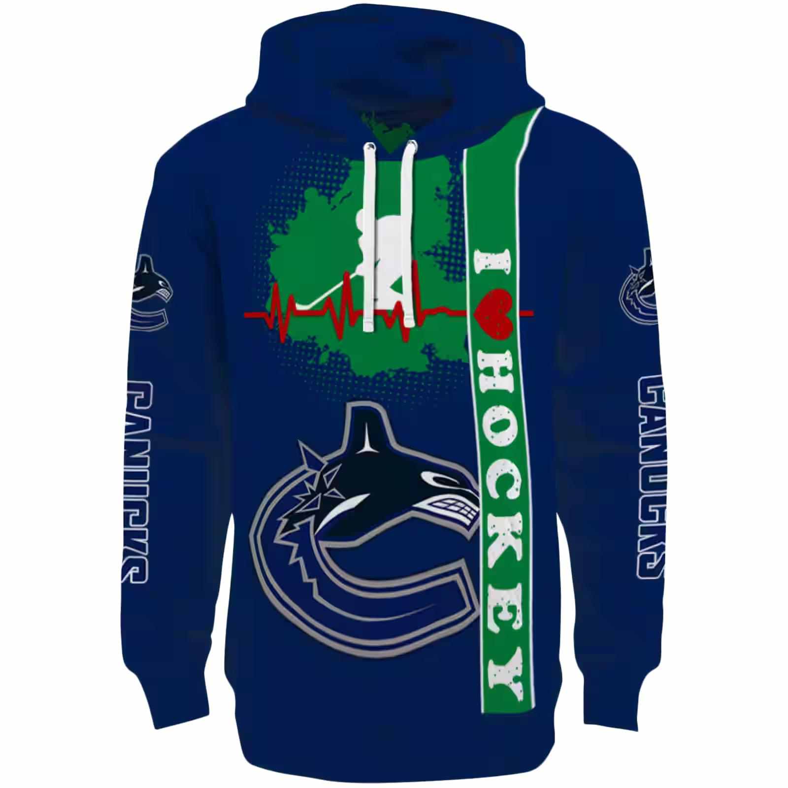 Vancouver Canucks Hockey Heartbeat Blue Hoodie