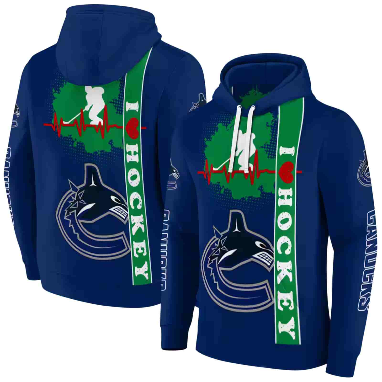 vancouver canucks hockey heartbeat blue hoodie fashion forward