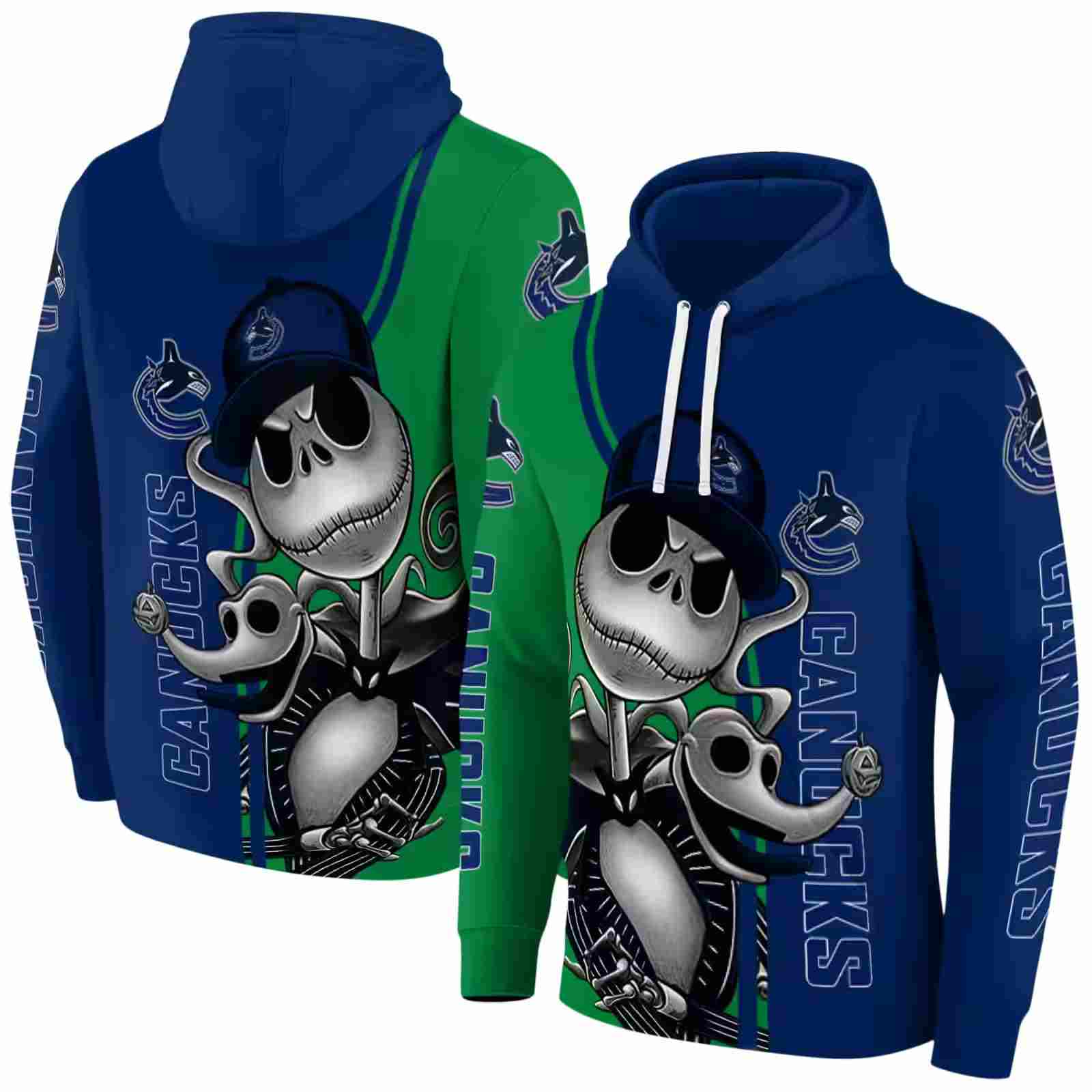 vancouver canucks jack skellington blue hoodie fashion forward