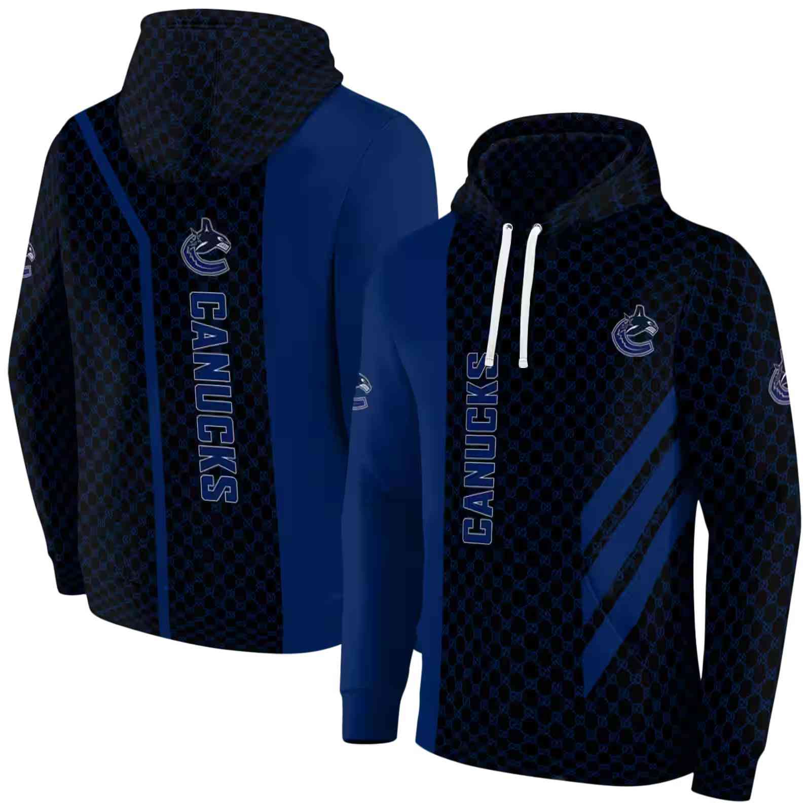 vancouver canucks monogram pattern blue hoodie fashion forward