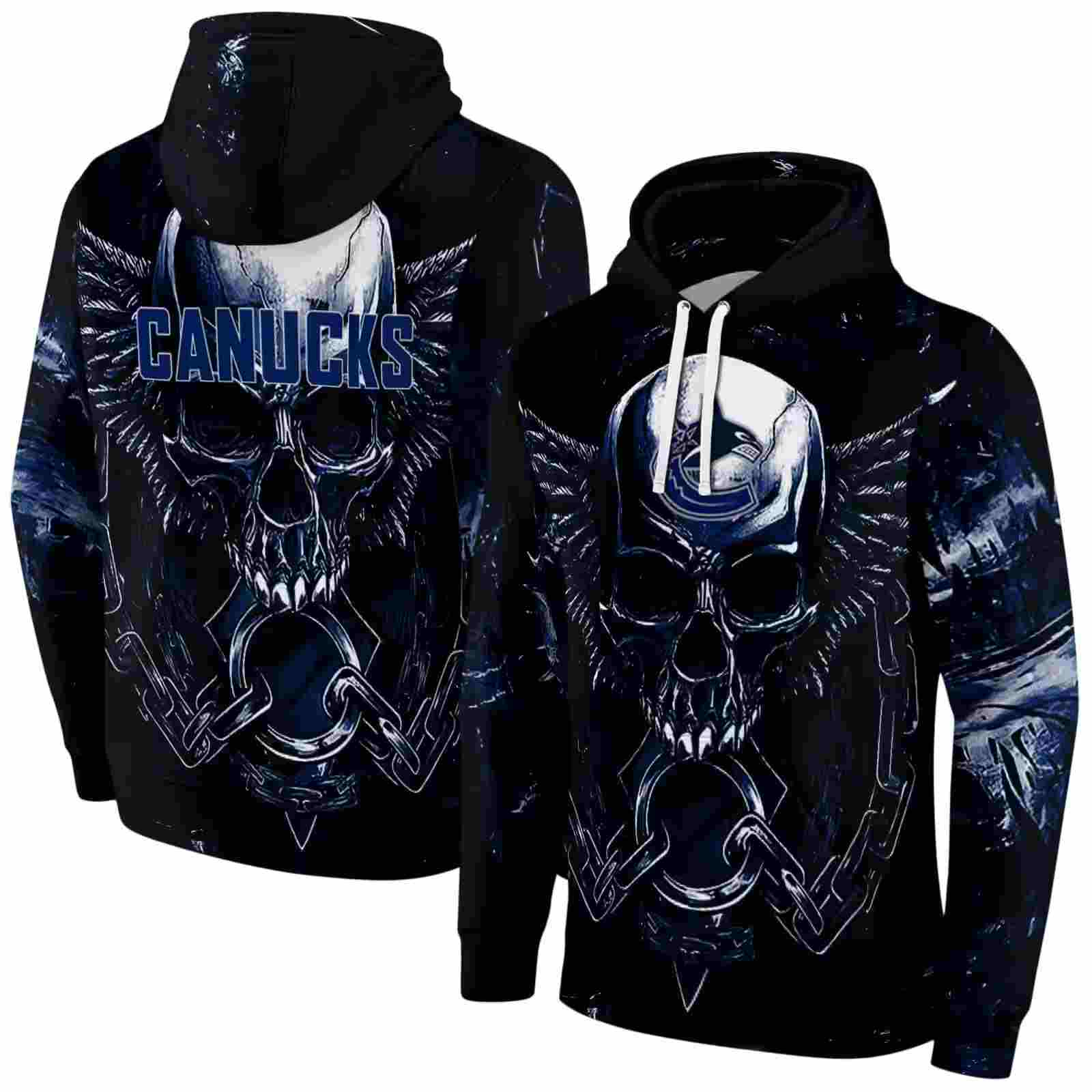 vancouver canucks skull artwork blue black hoodie fashion forward