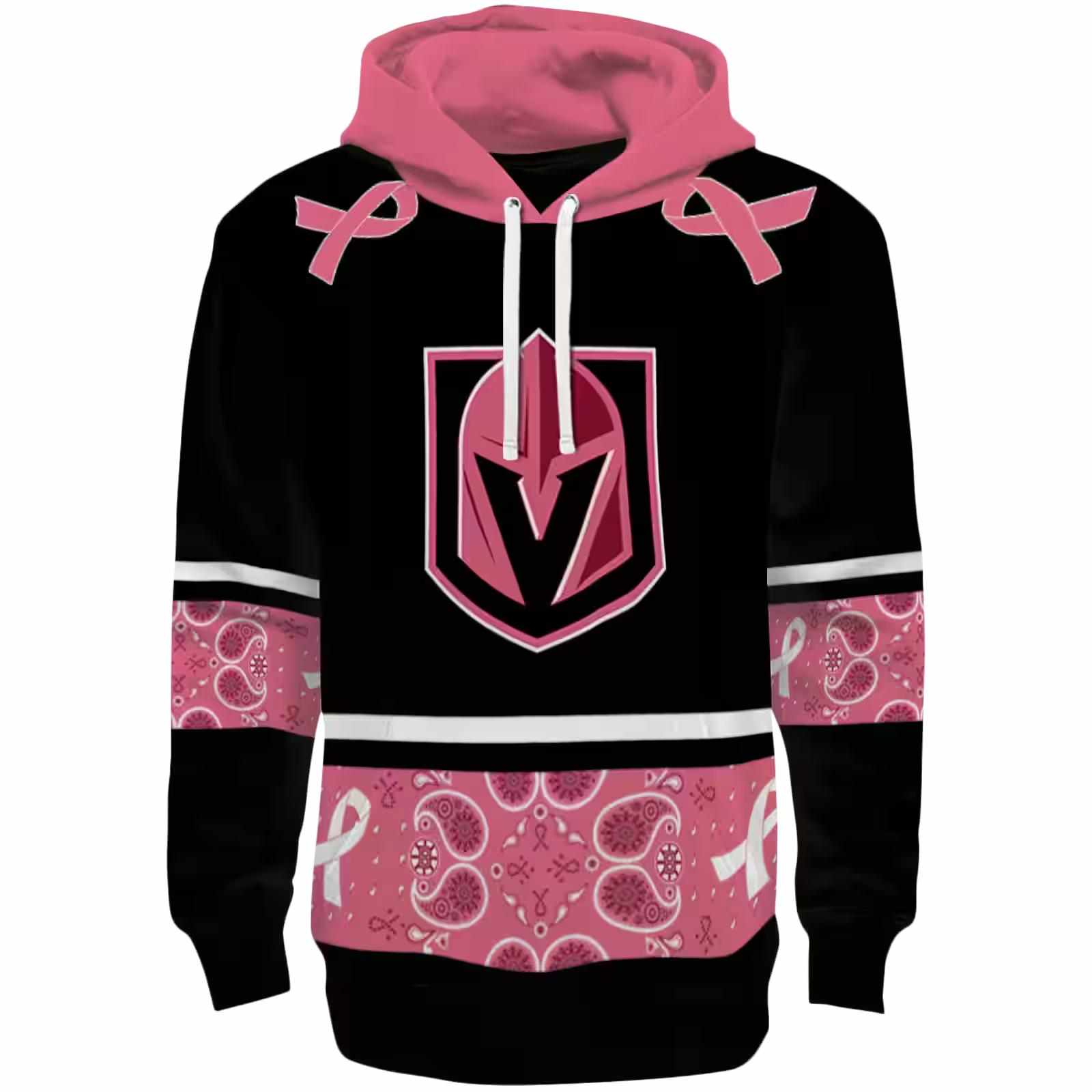 Vegas Golden Knights Awareness Ribbon Black Pink Hoodie