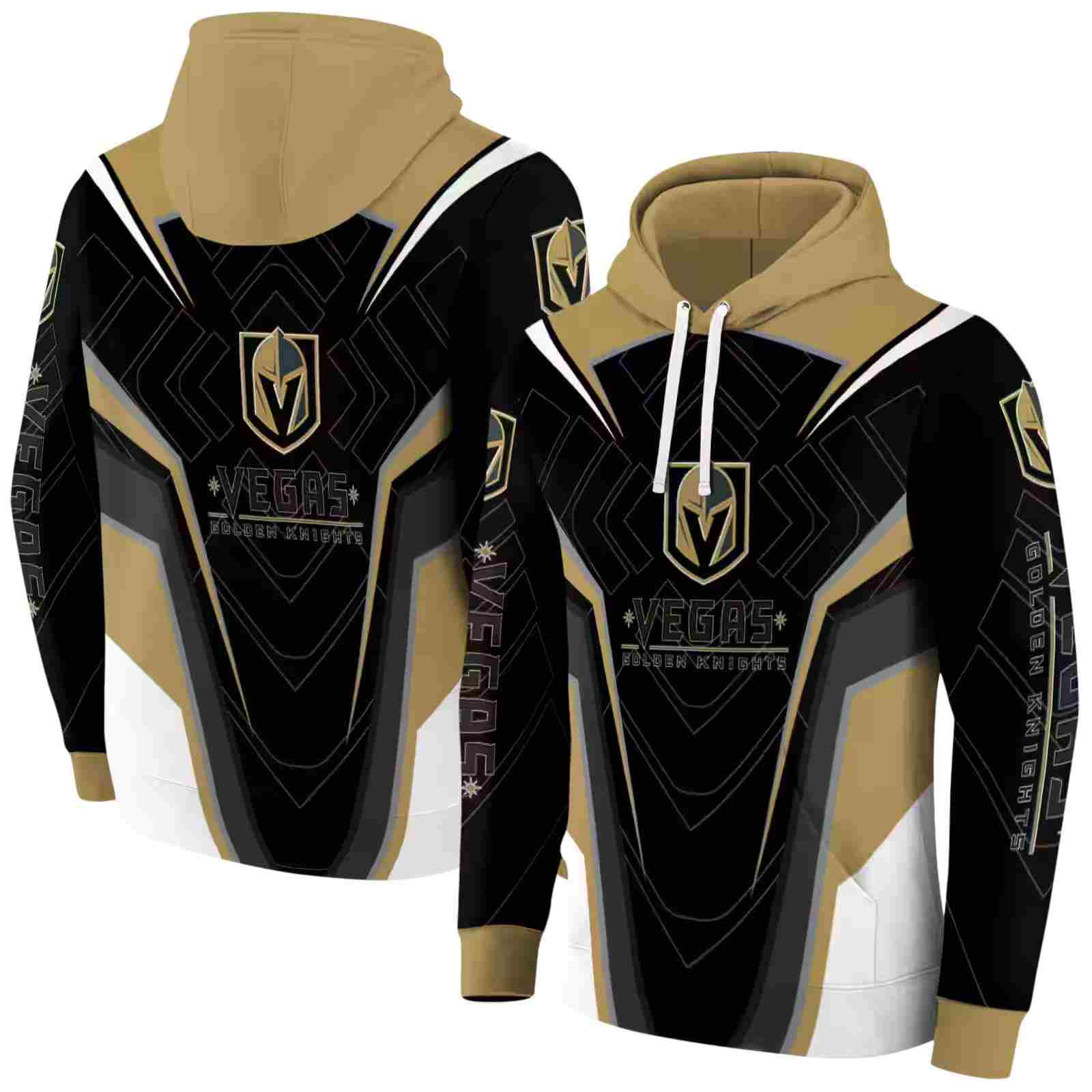 vegas golden knights futuristic pattern tan black hoodie fashion forward