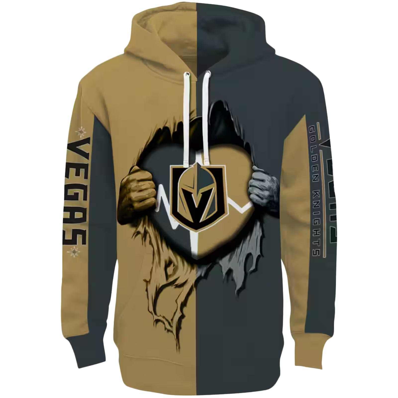 Vegas Golden Knights Heartbeat Graphic Tan Hoodie