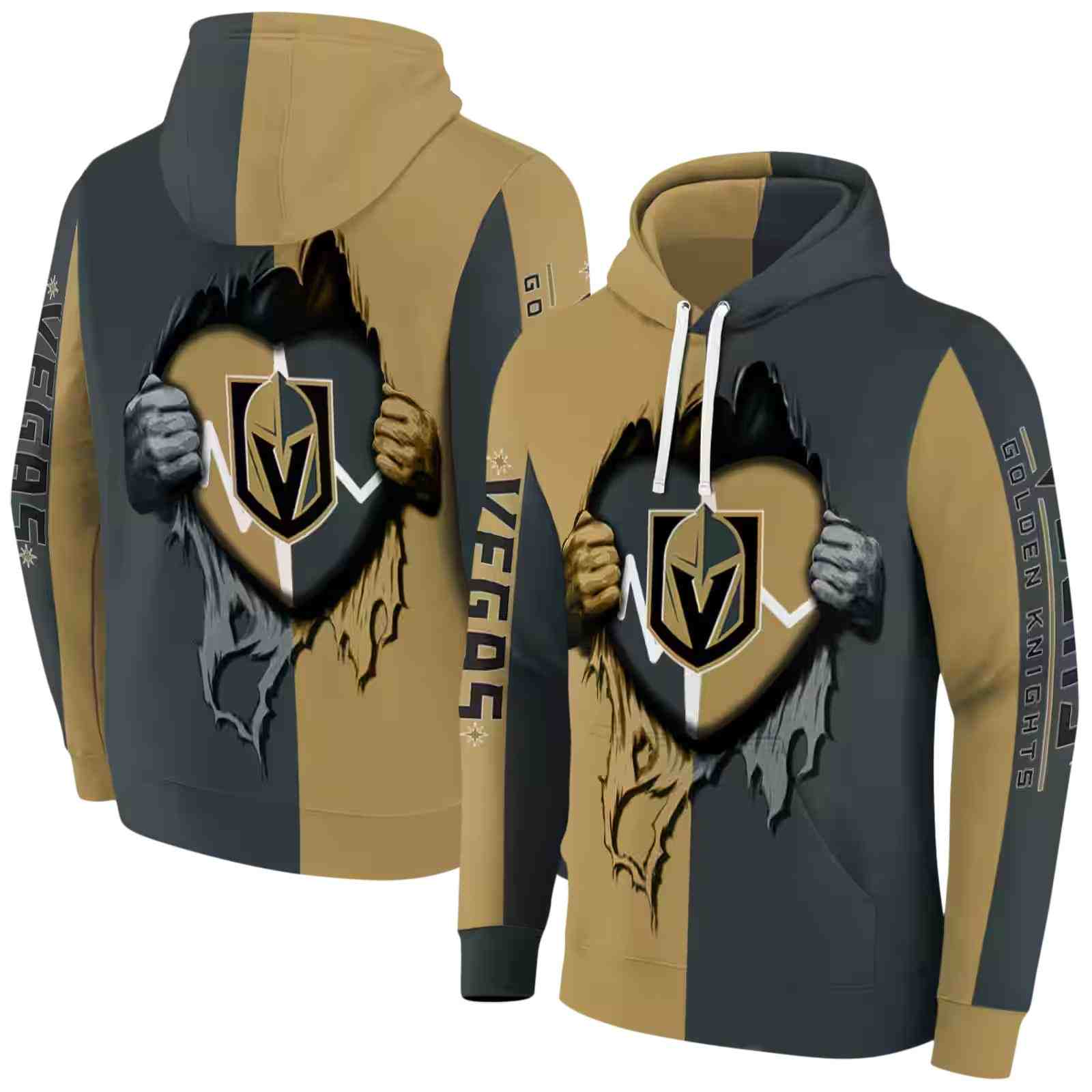 vegas golden knights heartbeat graphic tan hoodie fashion forward