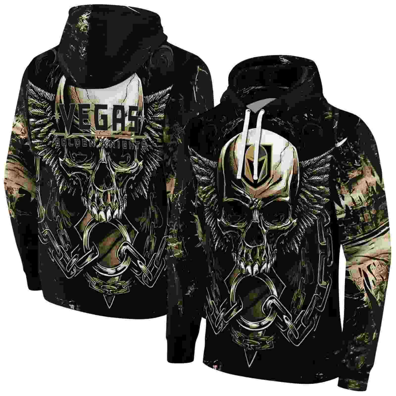 vegas golden knights skull artwork tan black hoodie fashion forward