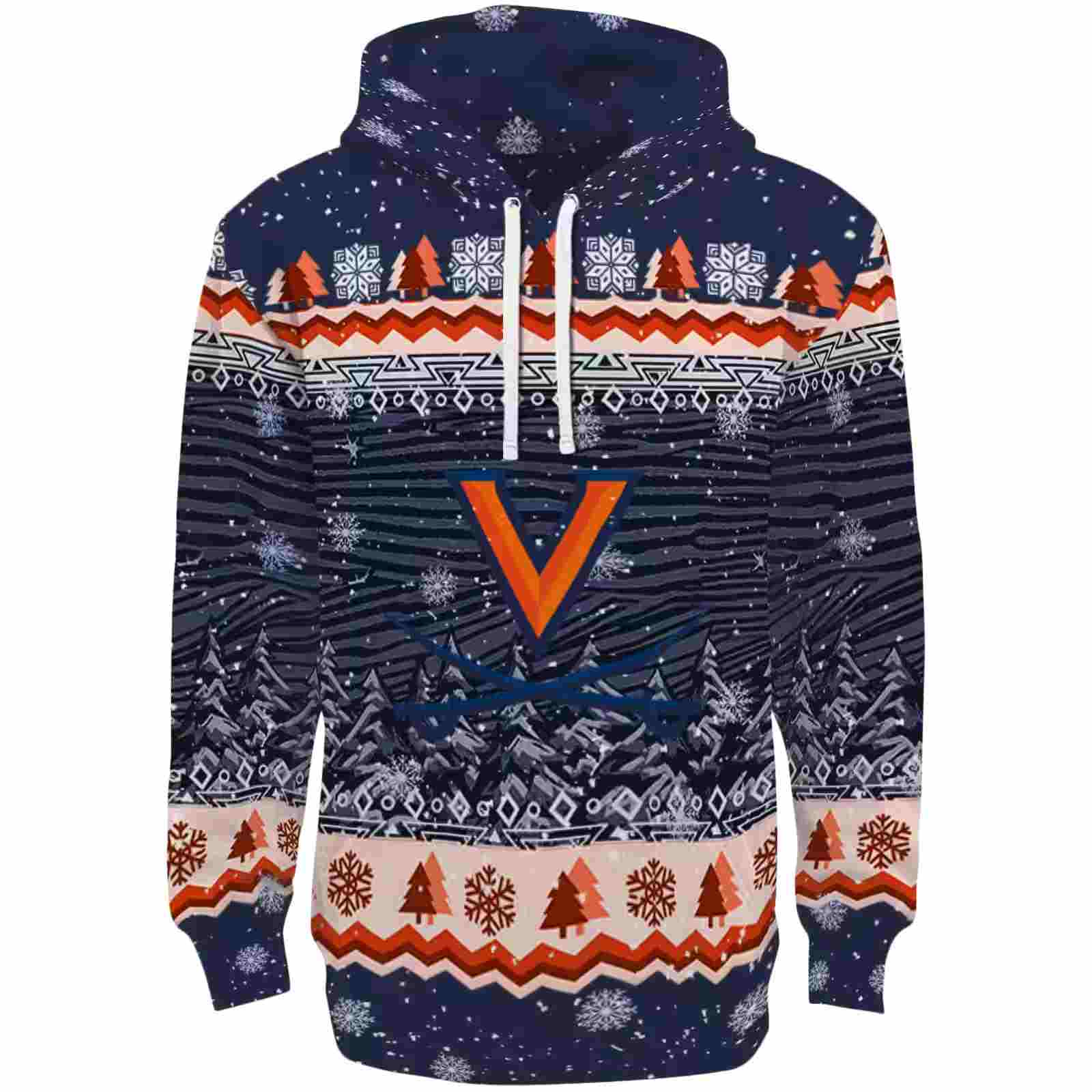 Virginia Cavaliers Christmas Trees Blue Hoodie