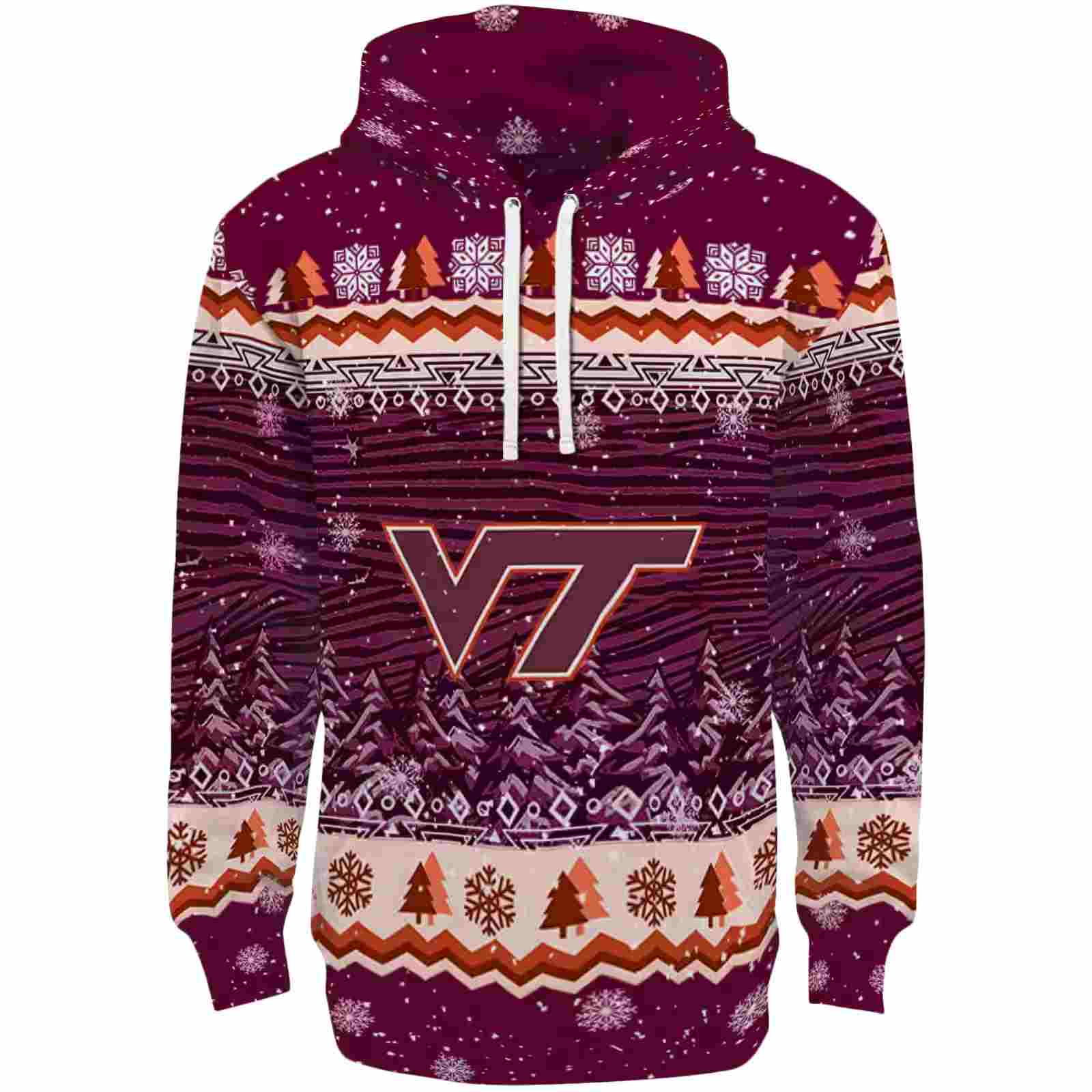 Virginia Tech Hokies Christmas Trees Maroon Hoodie