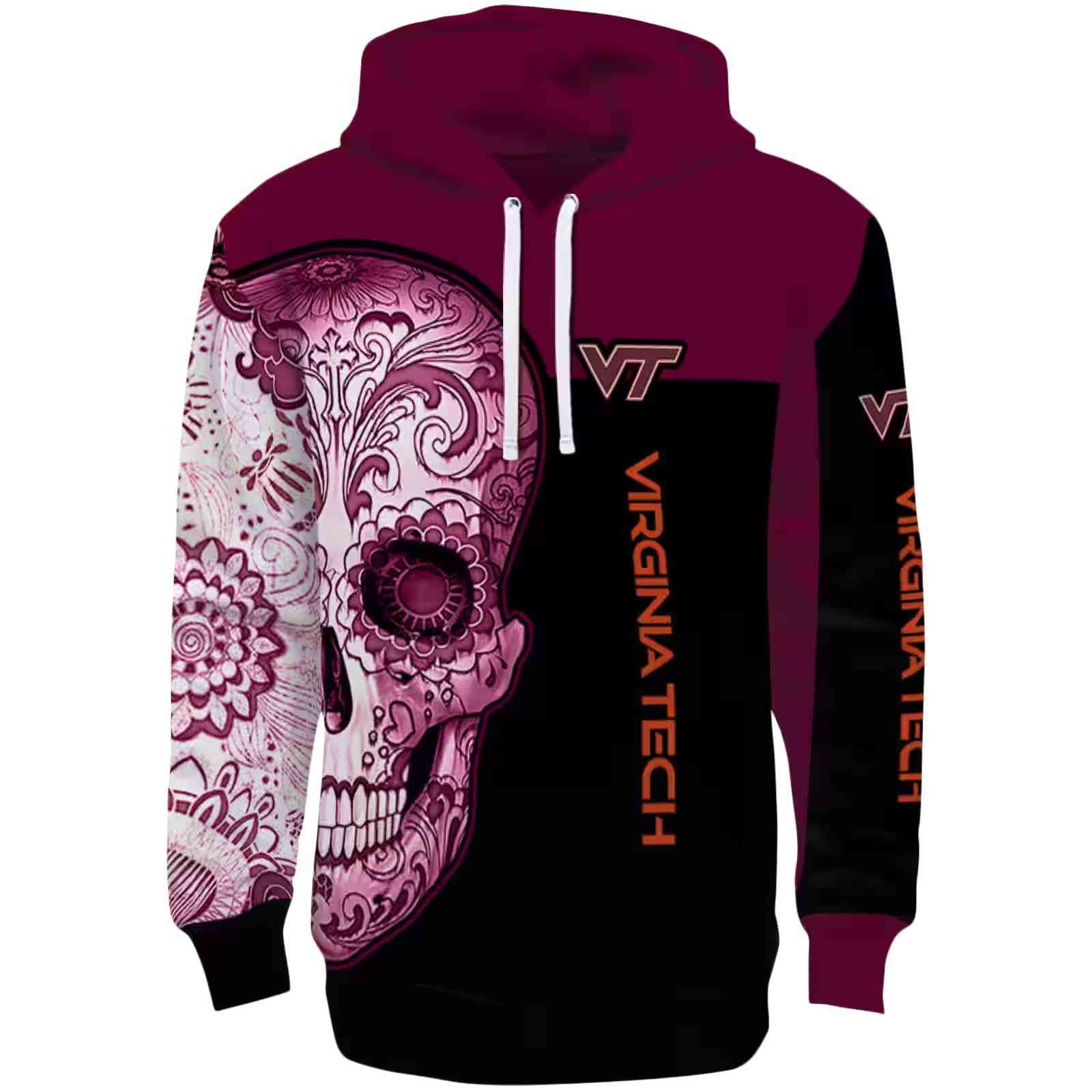 Virginia Tech Hokies Sugar Skull Maroon Black Hoodie