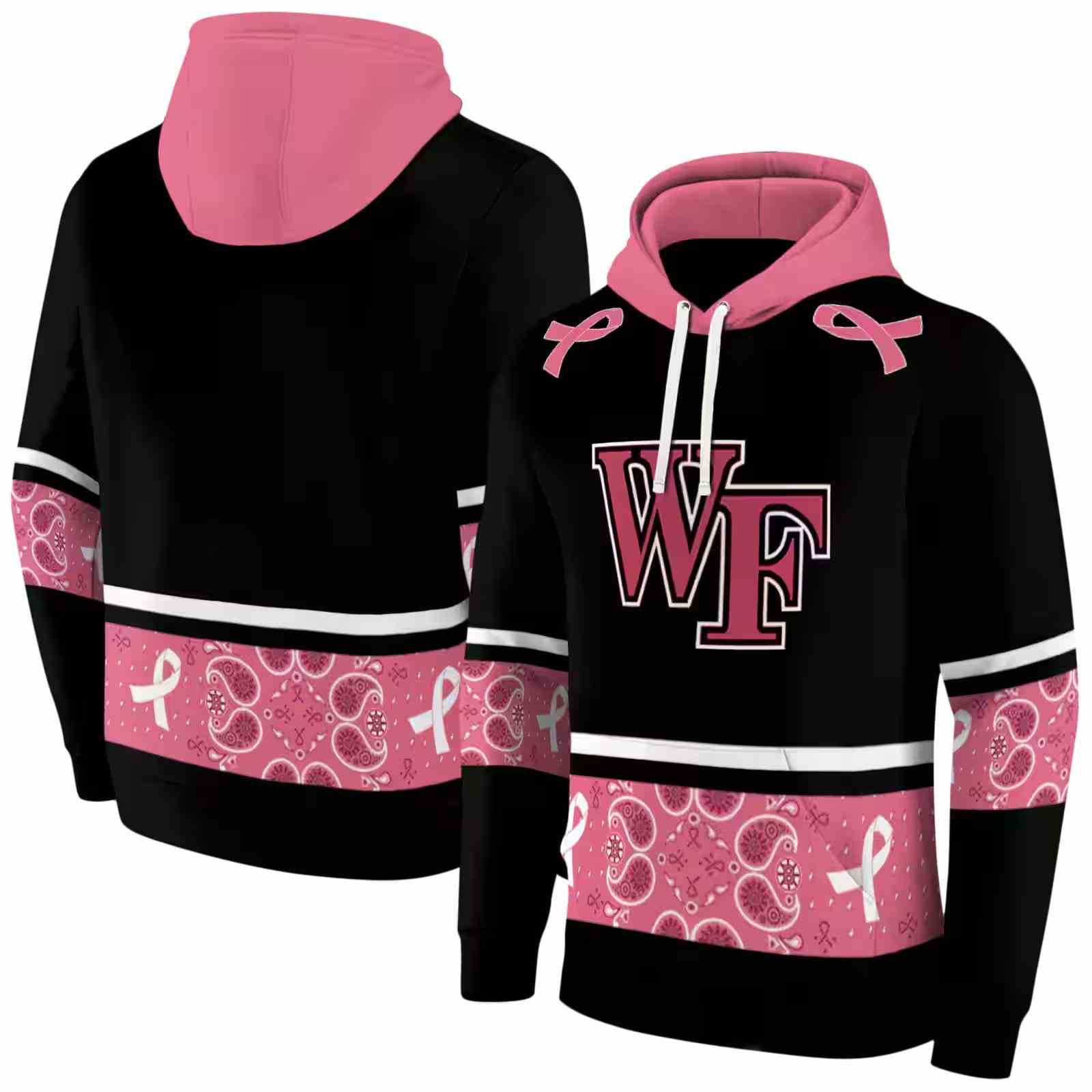 wake forest demon deacons awareness ribbon black pink hoodie fashion forward