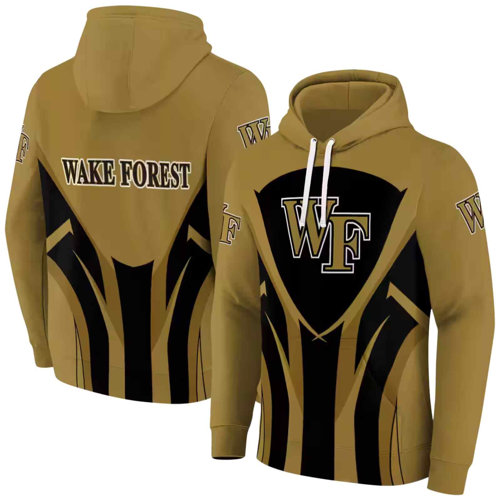 wake forest demon deacons concentric lines gold black hoodie fashion forward