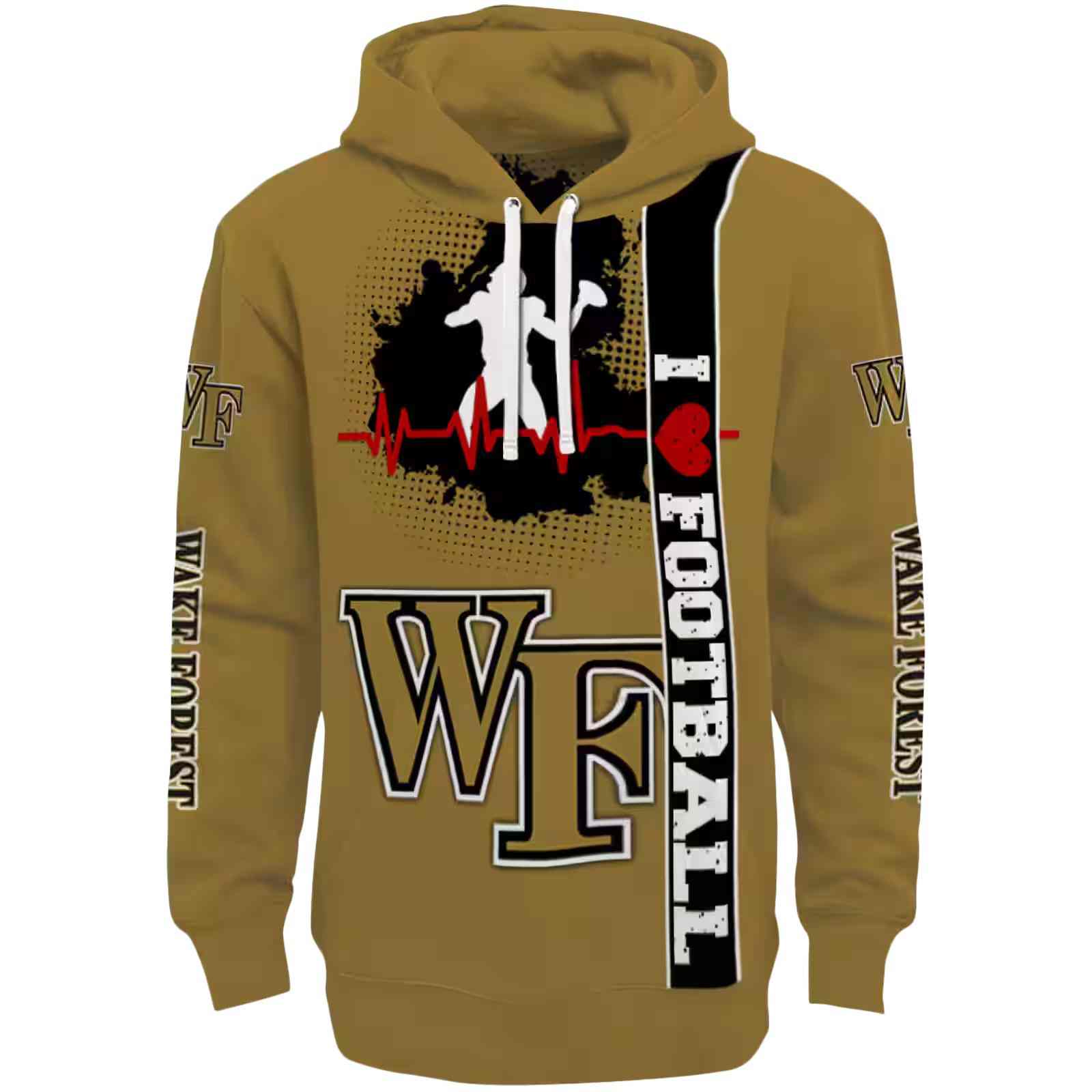 Wake Forest Demon Deacons Football Heartbeat Gold Hoodie