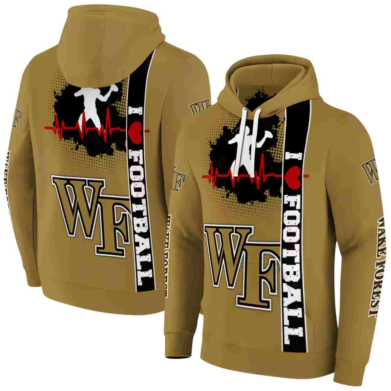 wake forest demon deacons football heartbeat gold hoodie fashion forward