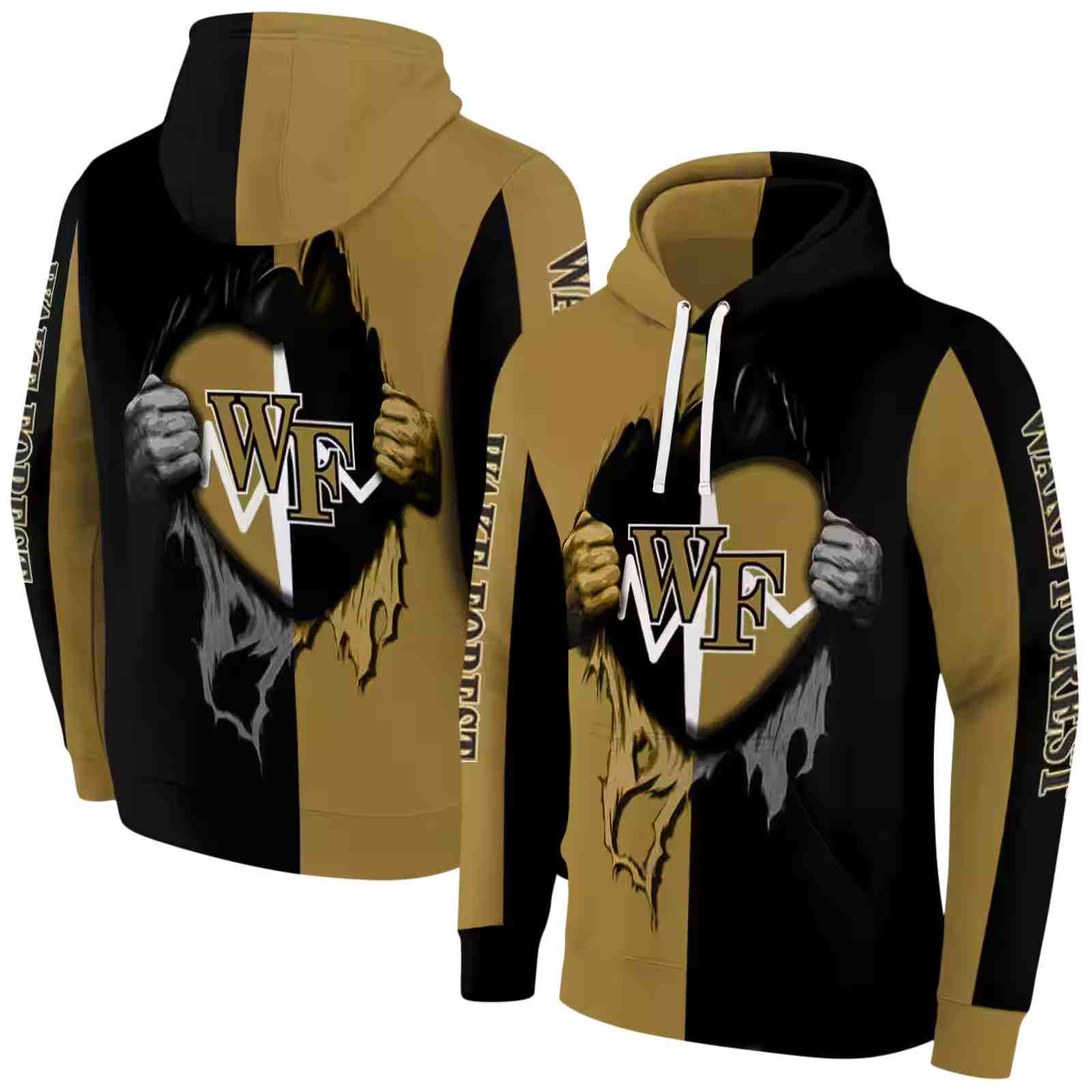 wake forest demon deacons heartbeat graphic gold hoodie fashion forward