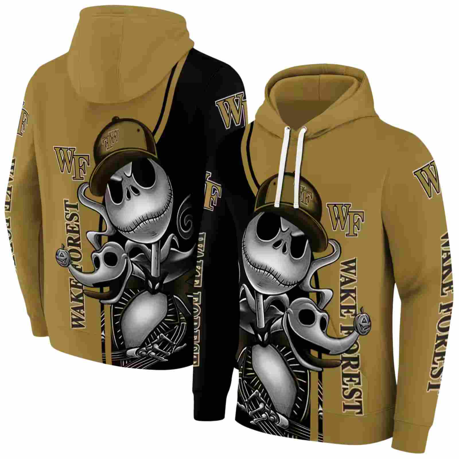 wake forest demon deacons jack skellington gold hoodie fashion forward