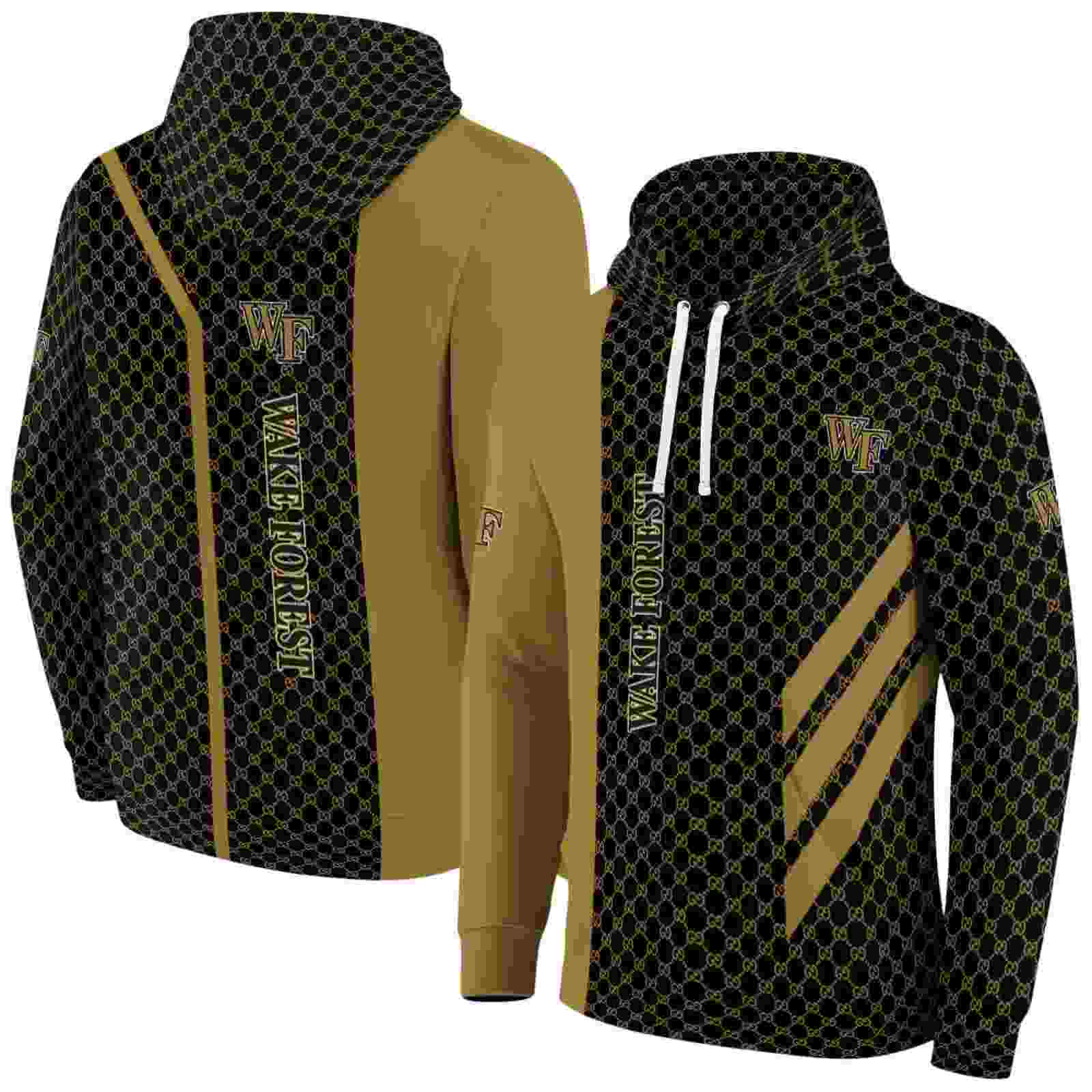 wake forest demon deacons monogram pattern gold hoodie fashion forward