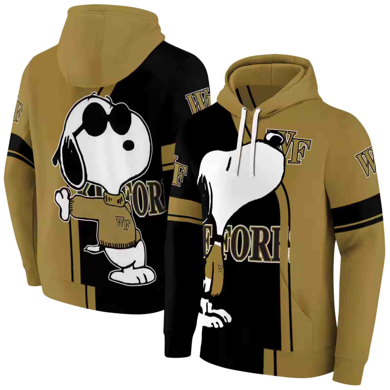 wake forest demon deacons playful snoopy gold hoodie fashion forward