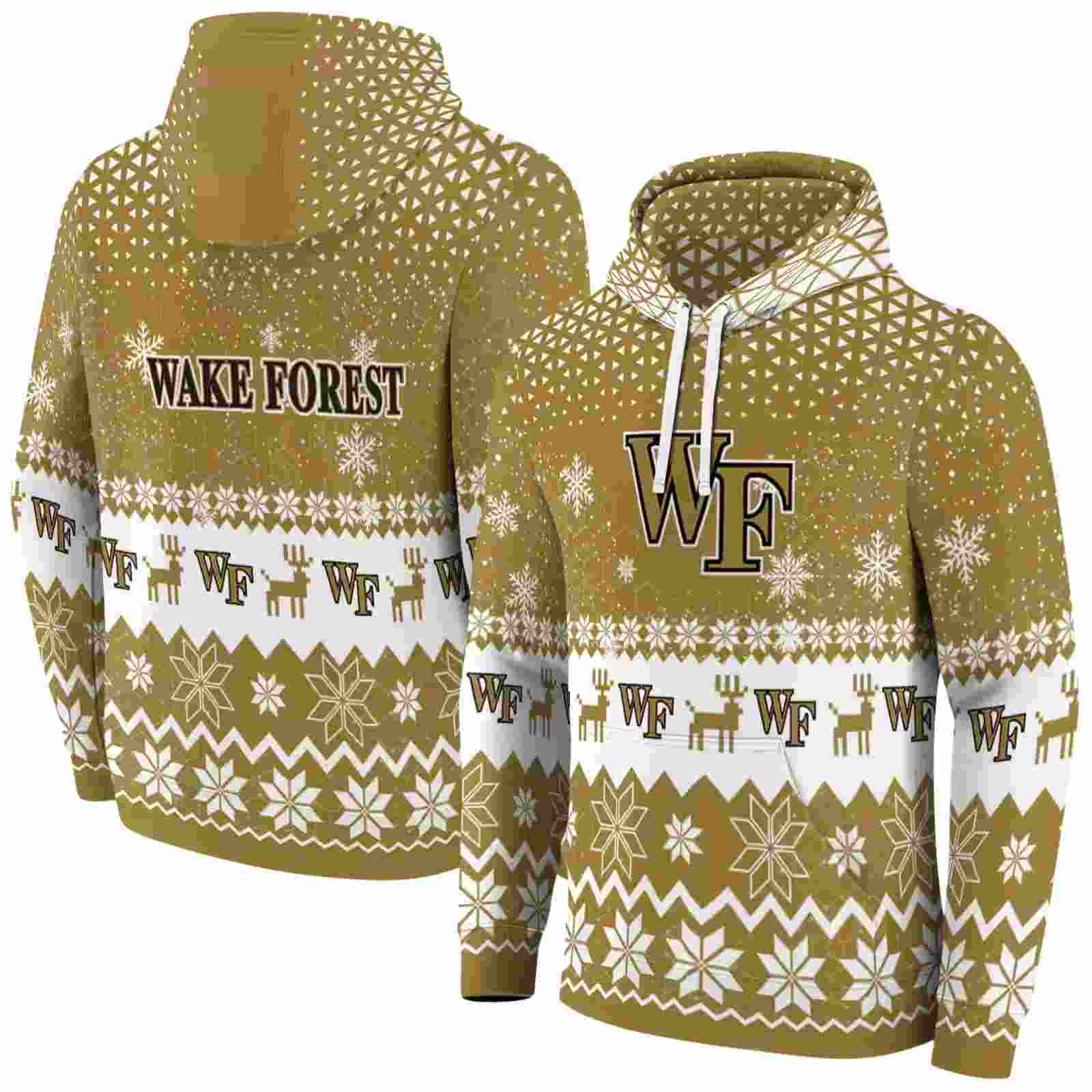 wake forest demon deacons reindeer motif gold hoodie fashion forward