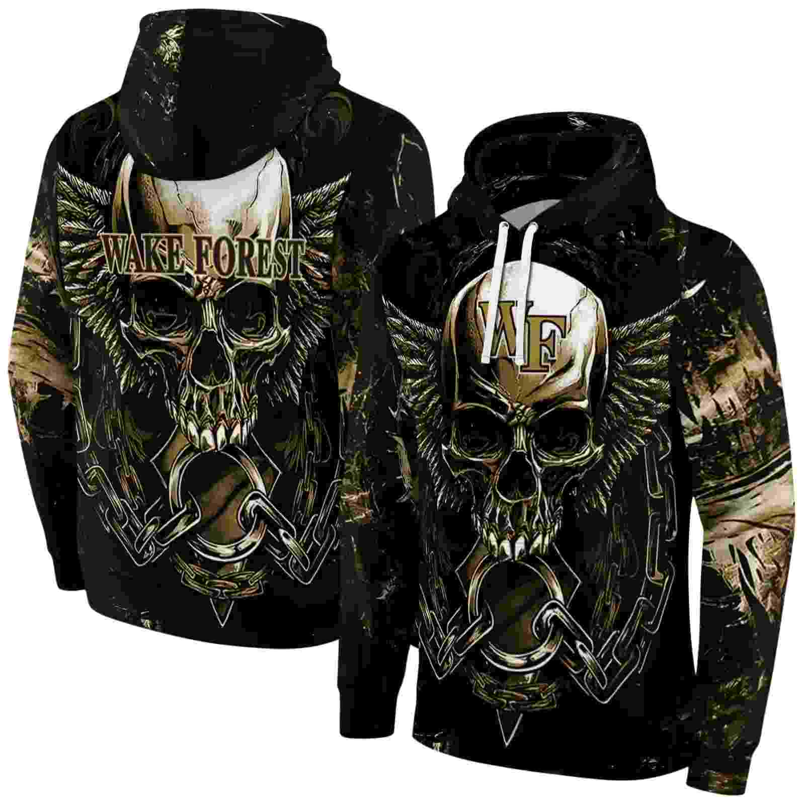 wake forest demon deacons skull artwork gold black hoodie fashion forward