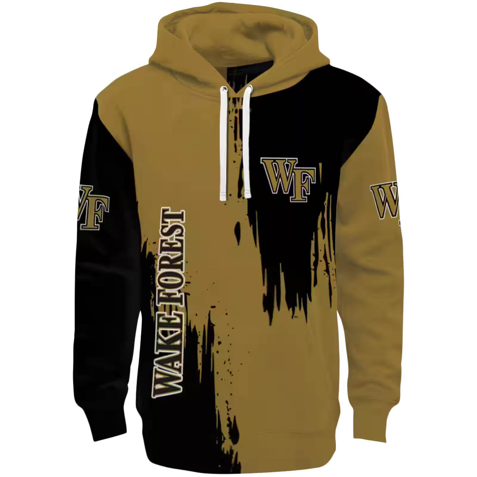 Wake Forest Demon Deacons Splatter Effect Gold Hoodie