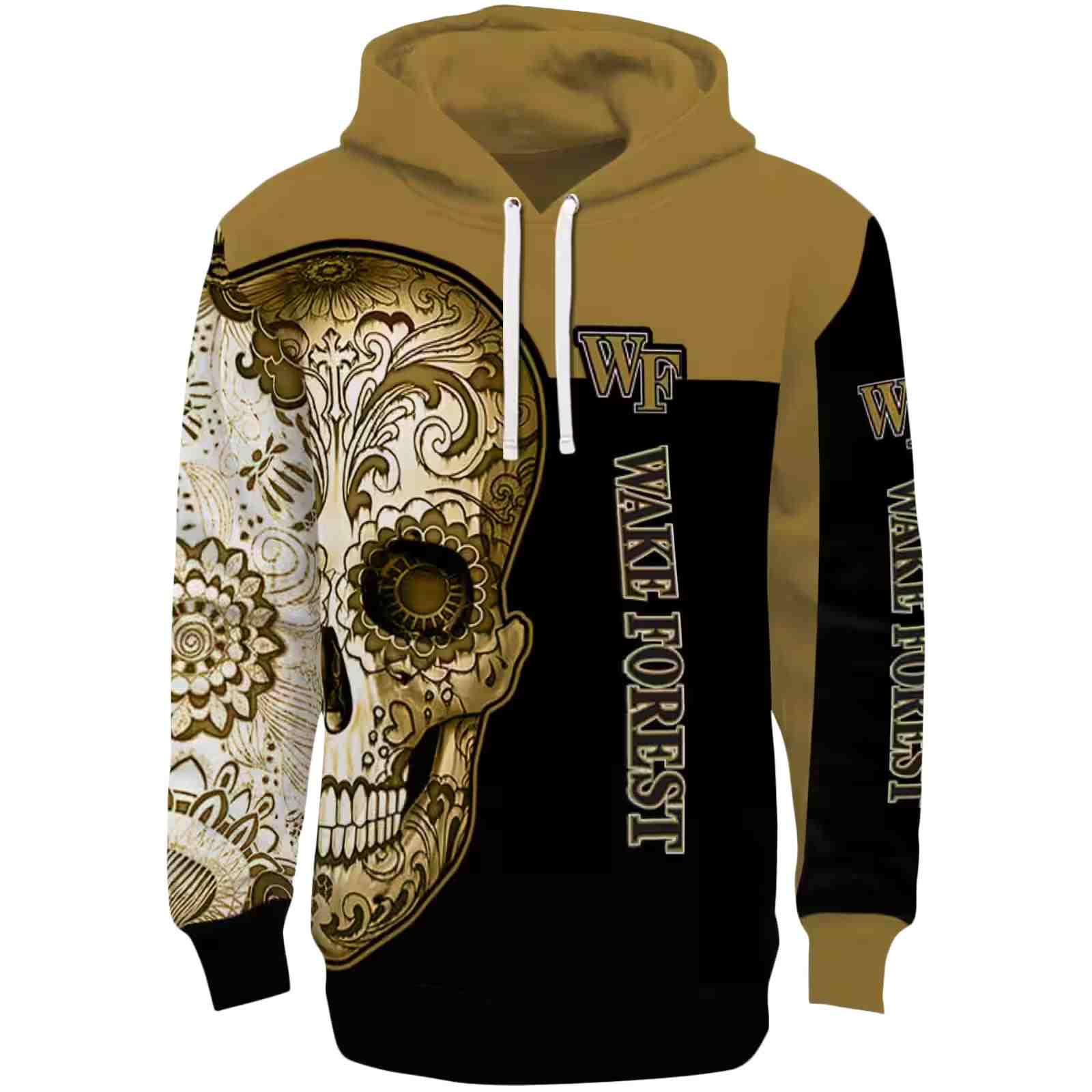 Wake Forest Demon Deacons Sugar Skull Gold Black Hoodie