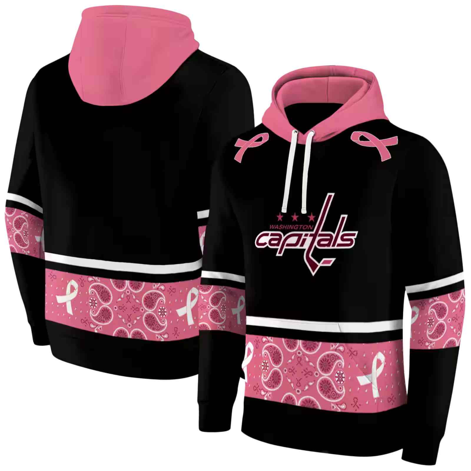 washington capitals awareness ribbon black pink hoodie fashion forward