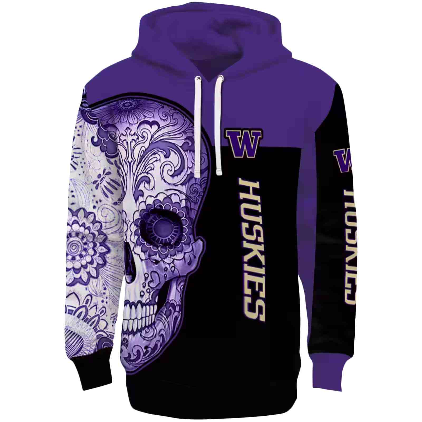 Washington Huskies Sugar Skull Purple Black Hoodie