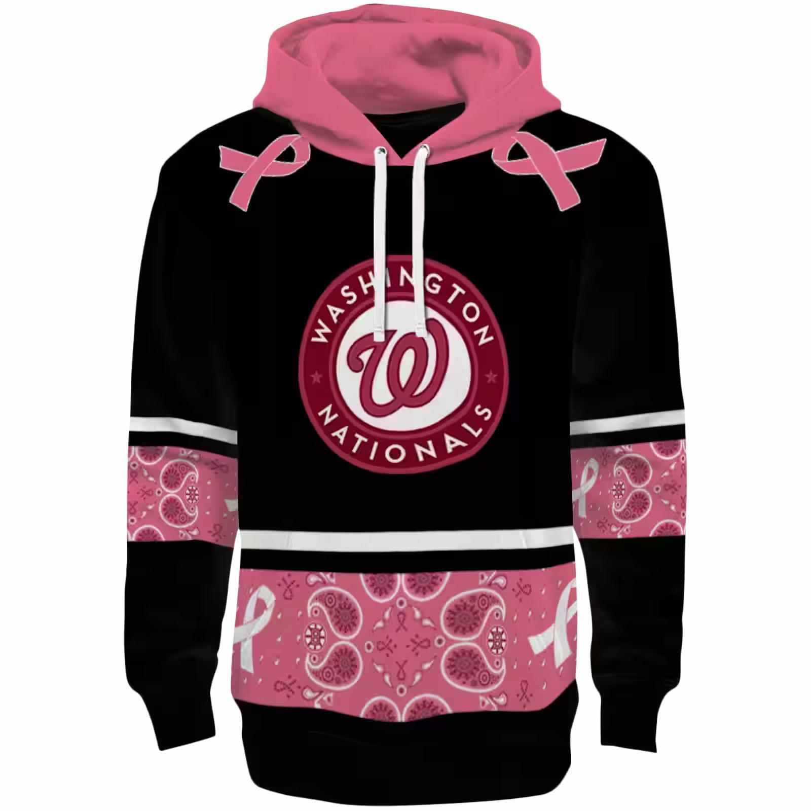 Washington Nationals Awareness Ribbon Black Pink Hoodie