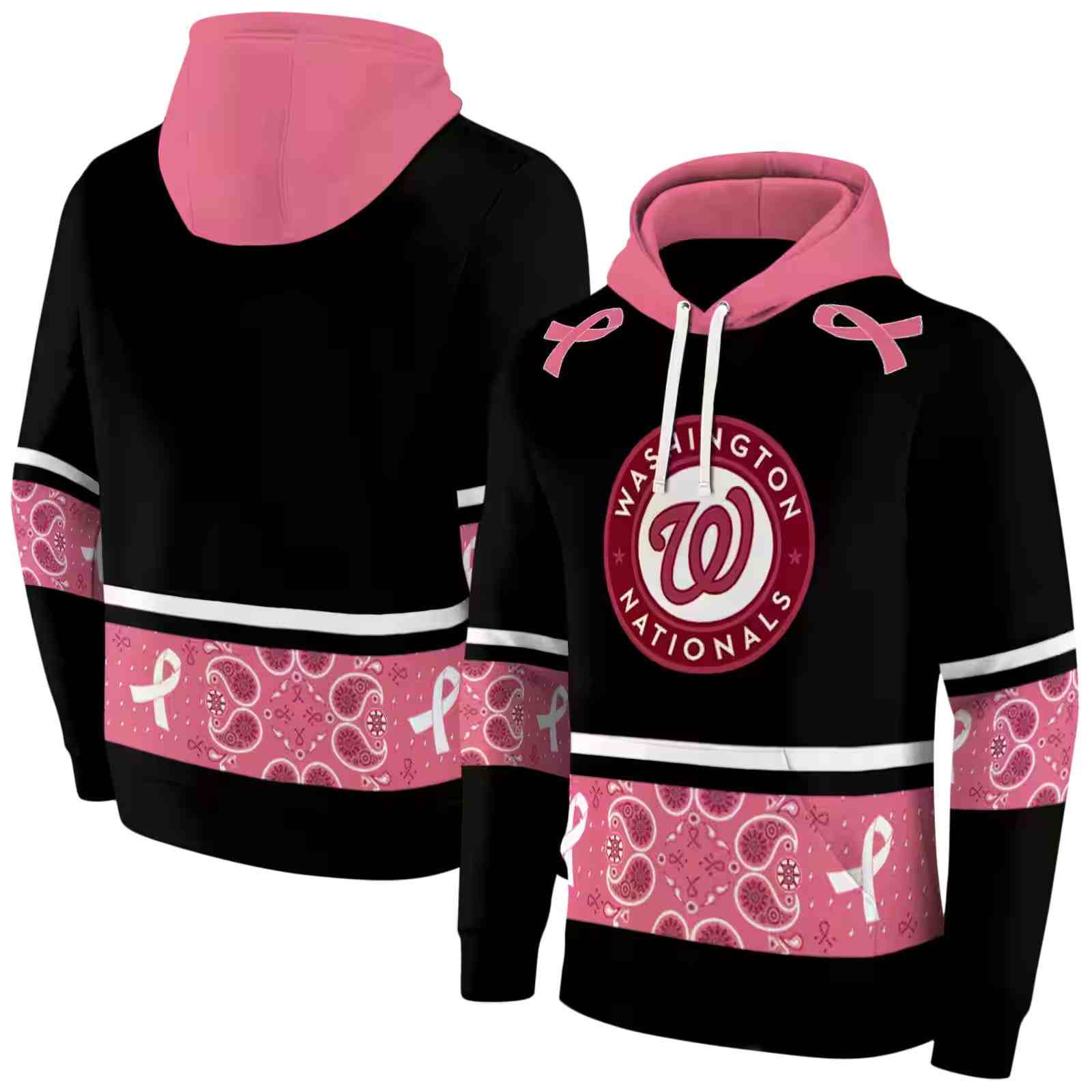 washington nationals awareness ribbon black pink hoodie fashion forward