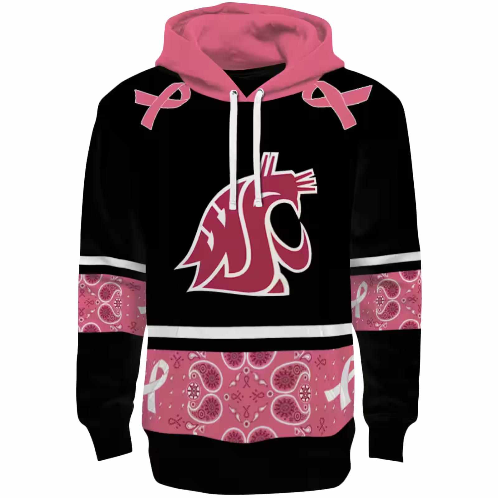 Washington State Cougars Awareness Ribbon Black Pink Hoodie