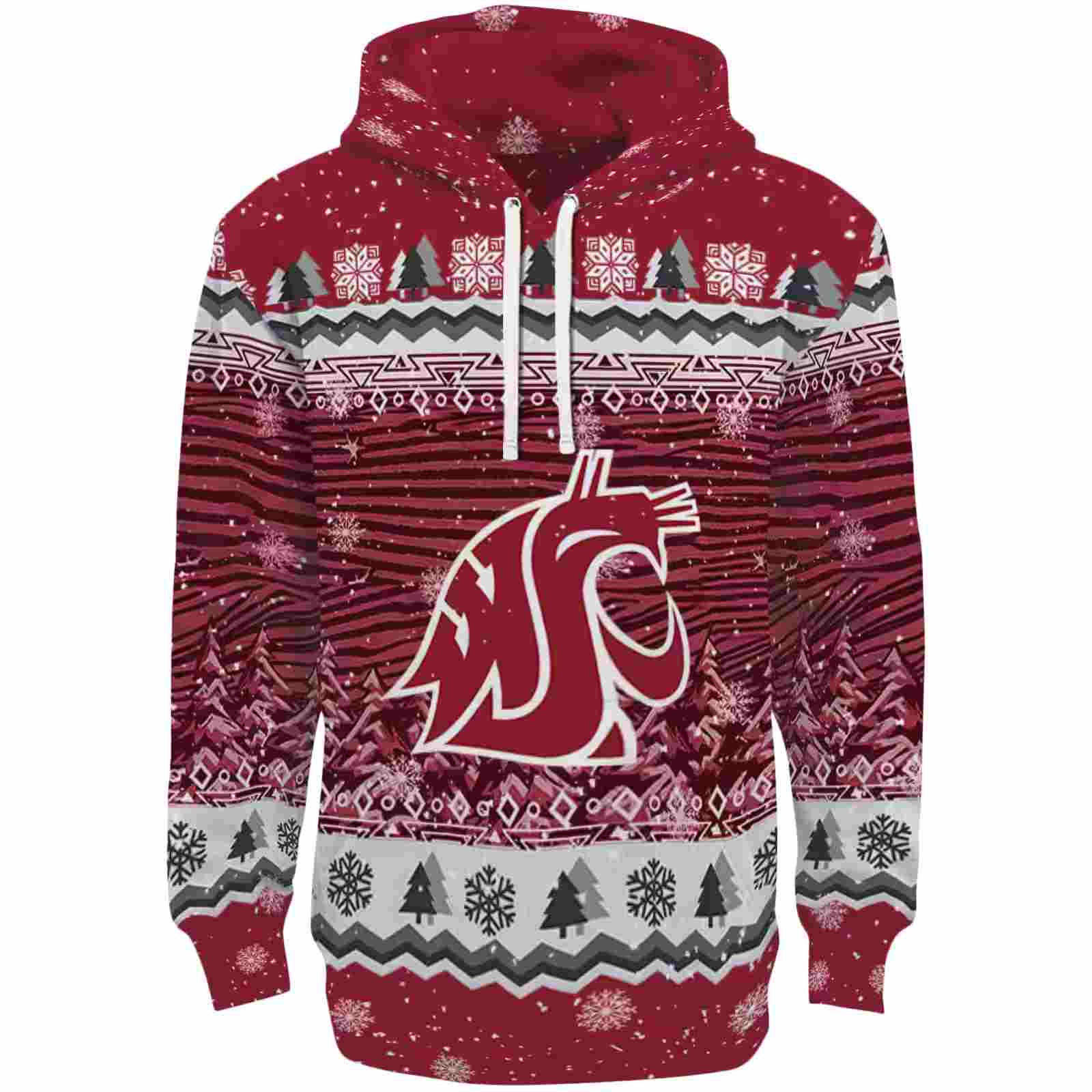 Washington State Cougars Christmas Trees Crimson Hoodie