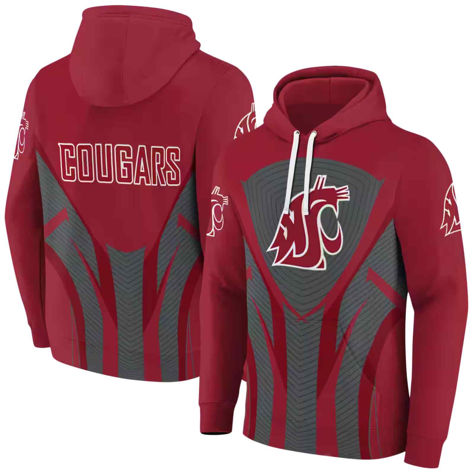 washington state cougars concentric lines crimson black hoodie fashion forward