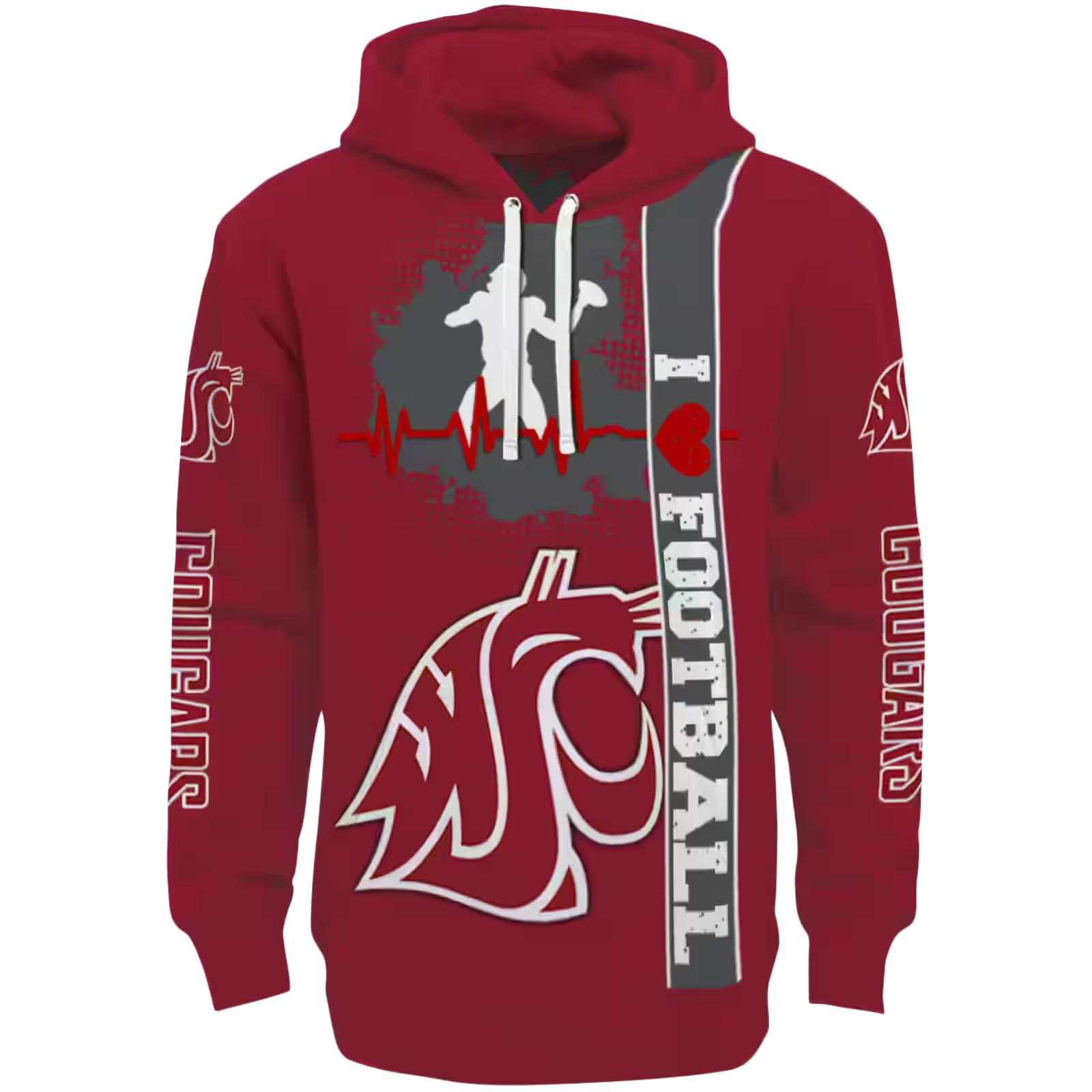 Washington State Cougars Football Heartbeat Crimson Hoodie