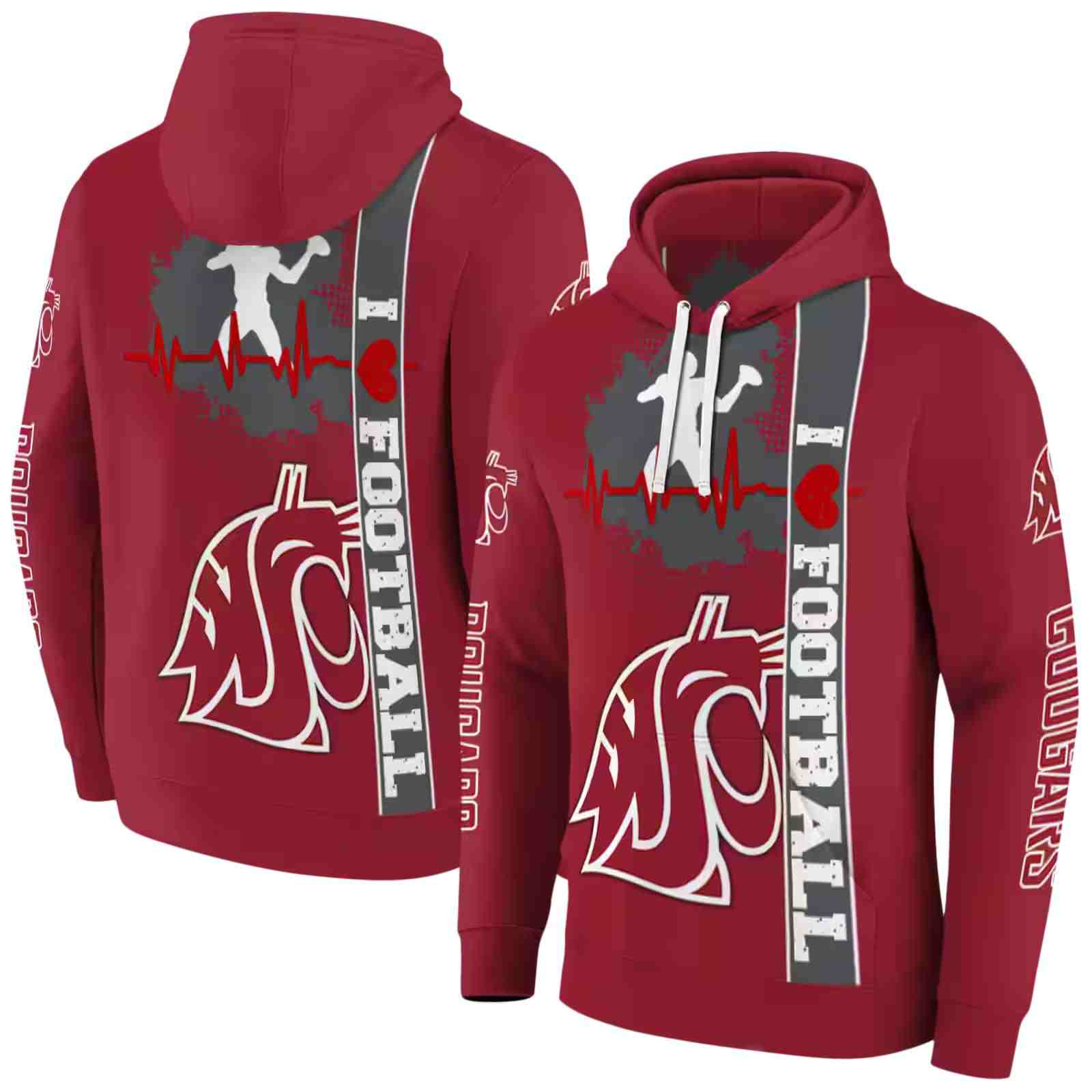 washington state cougars football heartbeat crimson hoodie fashion forward