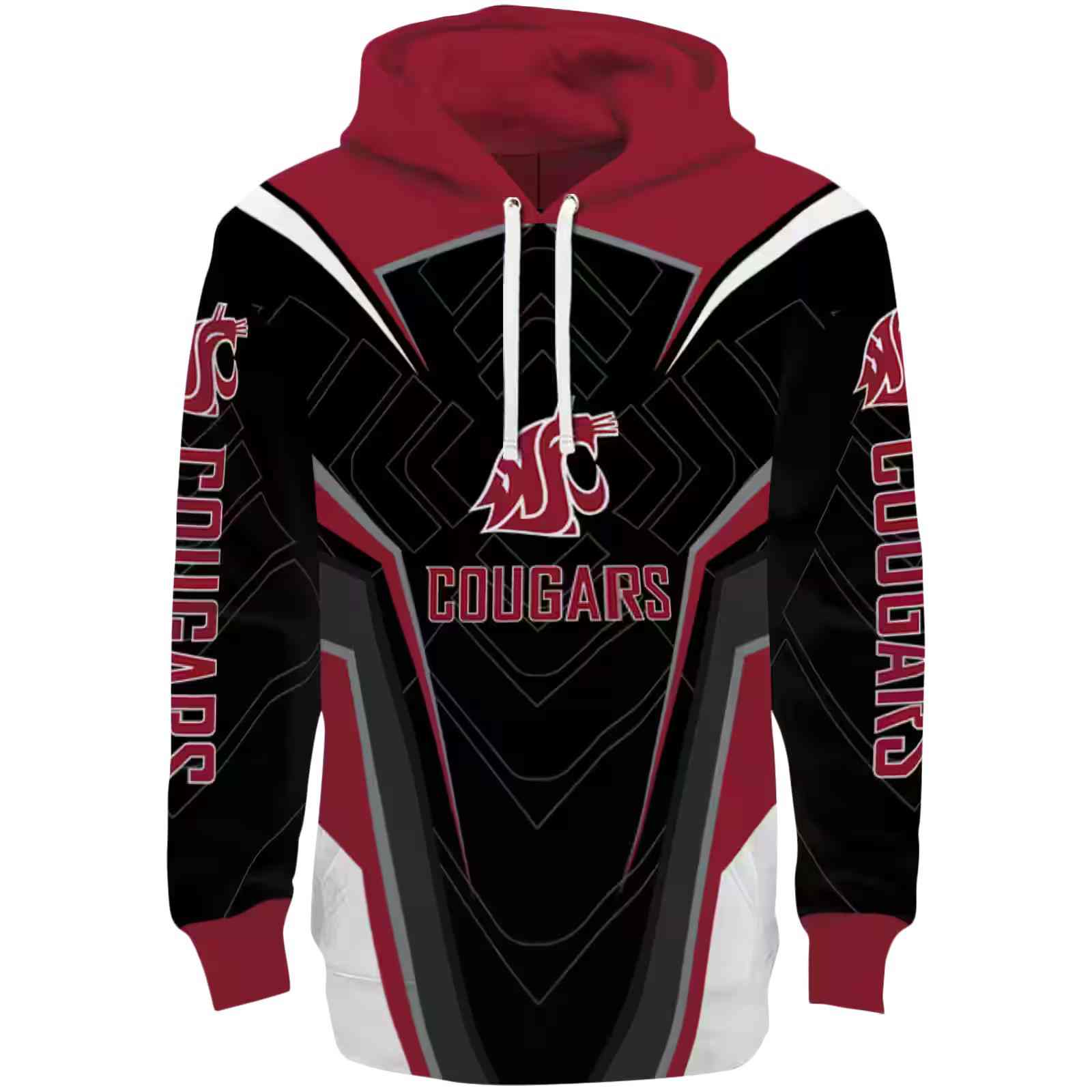 Washington State Cougars Futuristic Pattern Crimson Black Hoodie