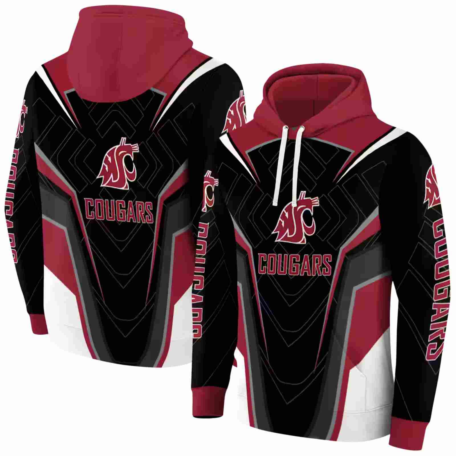 washington state cougars futuristic pattern crimson black hoodie fashion forward