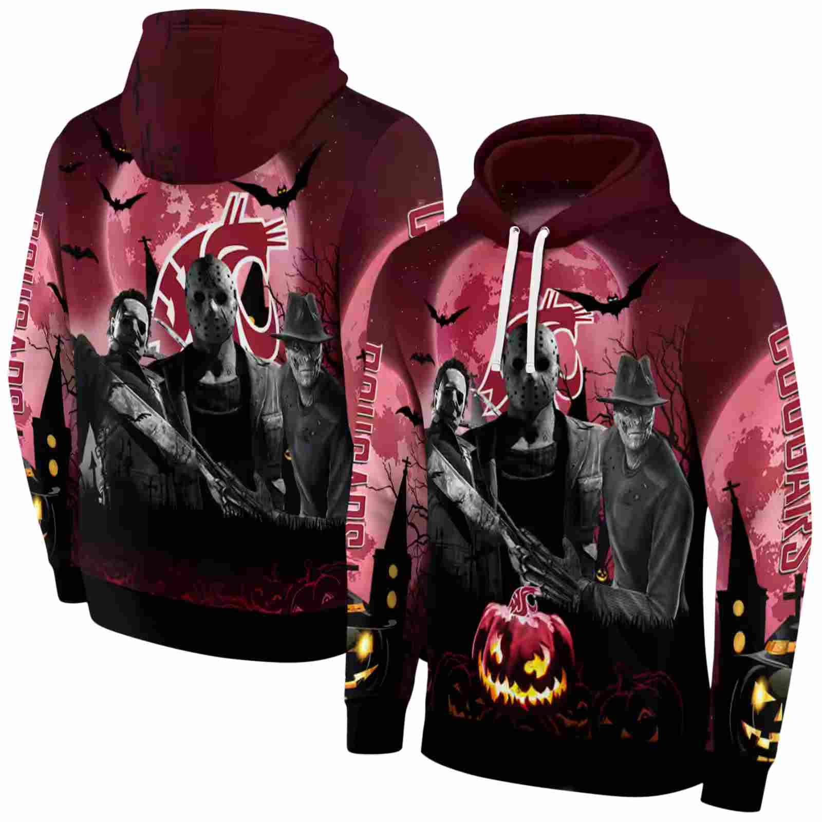 washington state cougars halloween vibes crimson black hoodie fashion forward