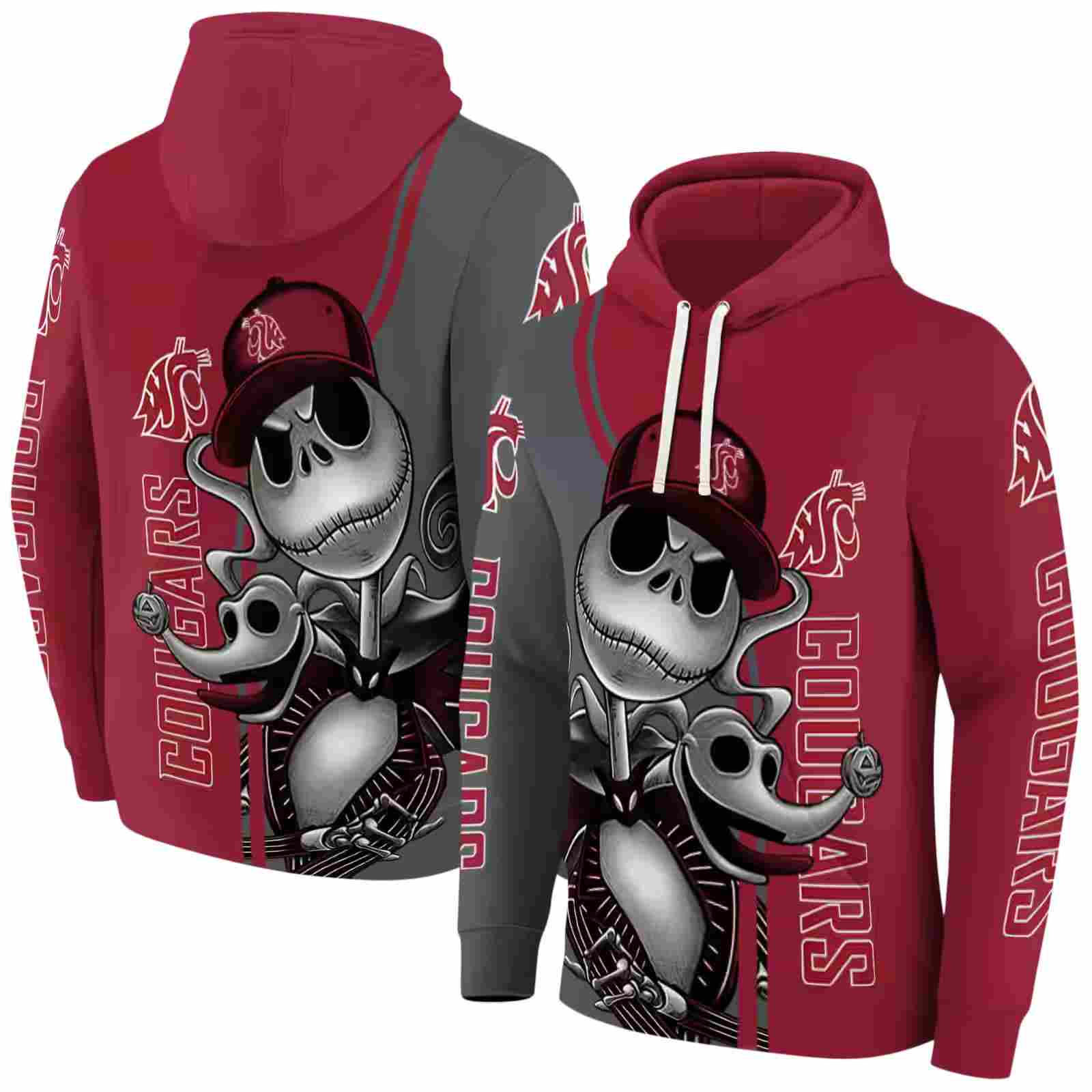 washington state cougars jack skellington crimson hoodie fashion forward