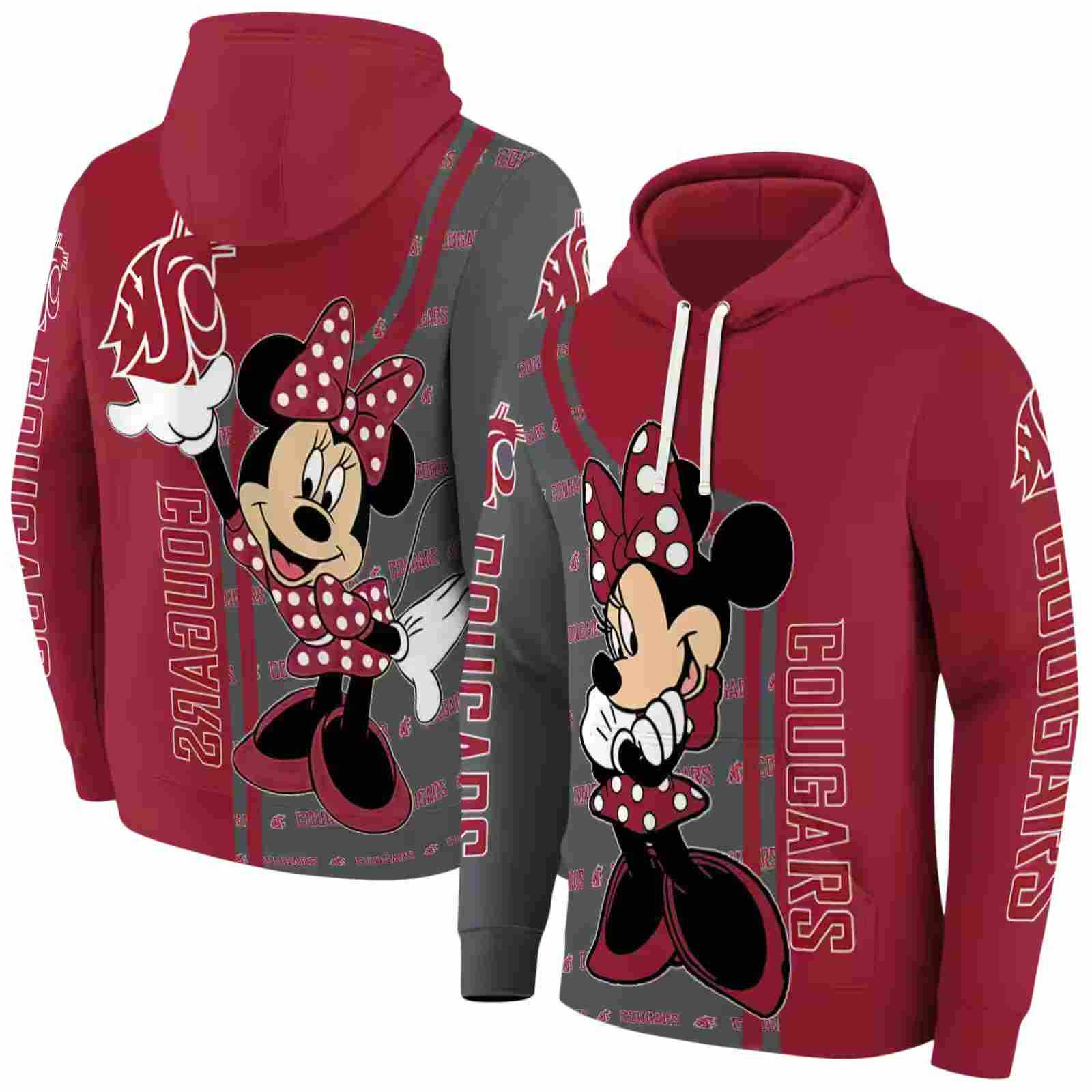 washington state cougars minnie mouse crimson hoodie fashion forward