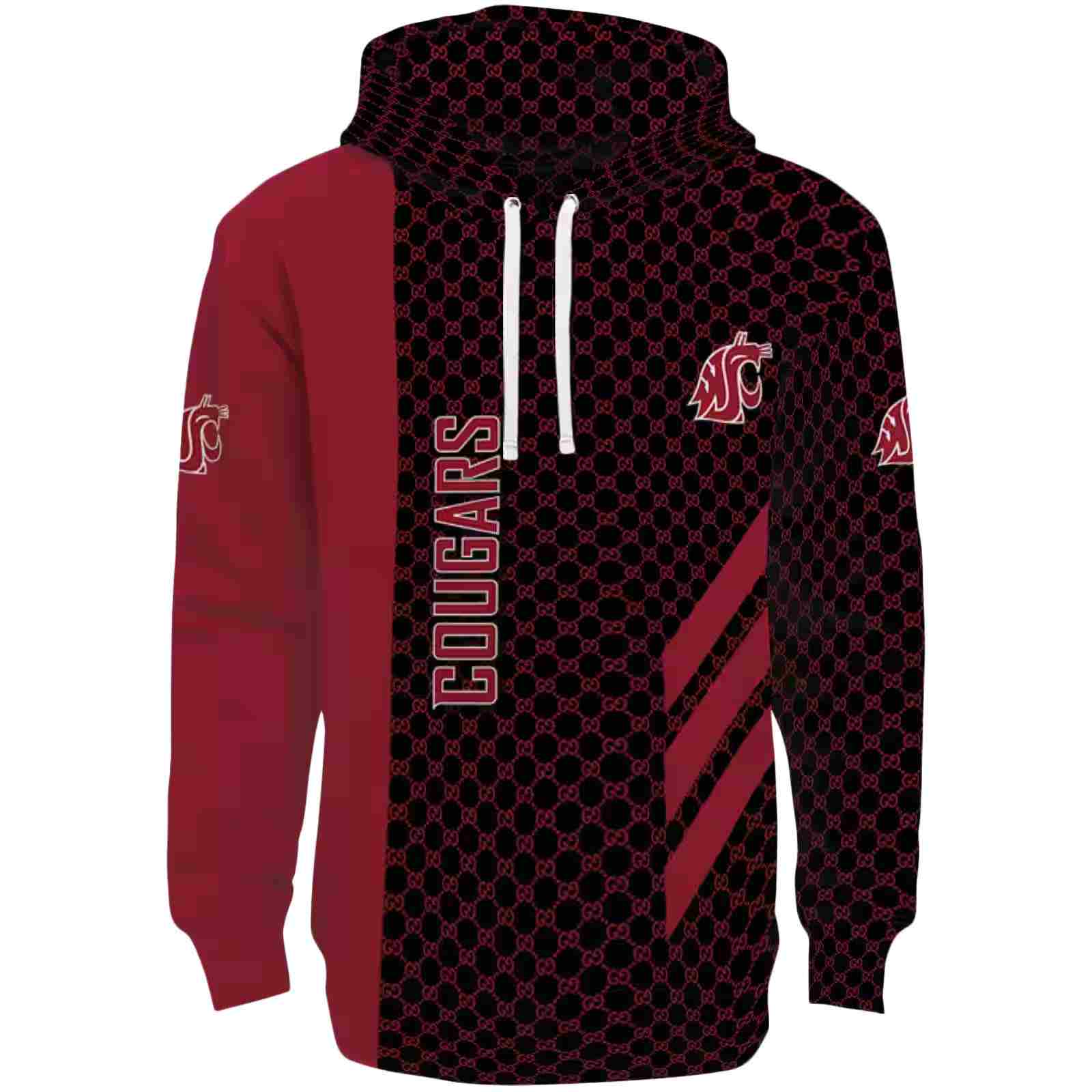 Washington State Cougars Monogram Pattern Crimson Hoodie