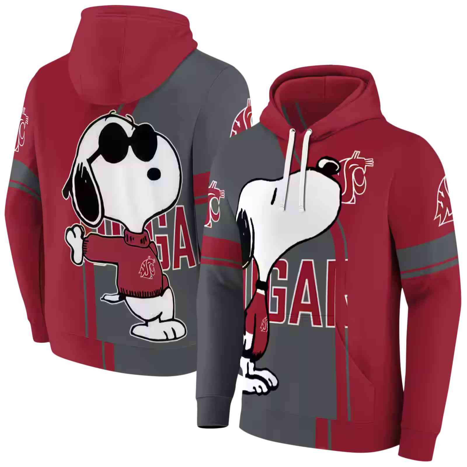 washington state cougars playful snoopy crimson hoodie fashion forward