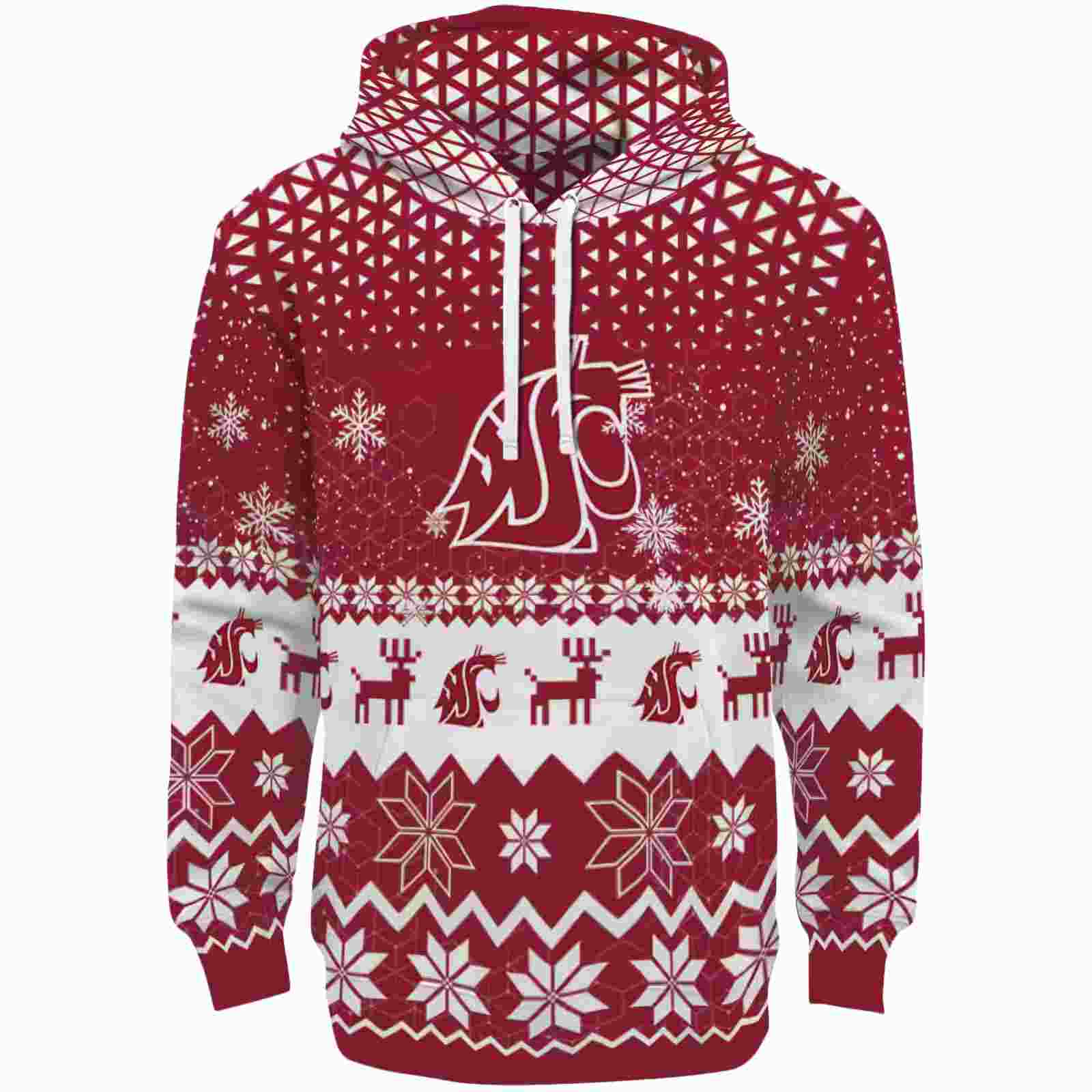 Washington State Cougars Reindeer Motif Crimson Hoodie