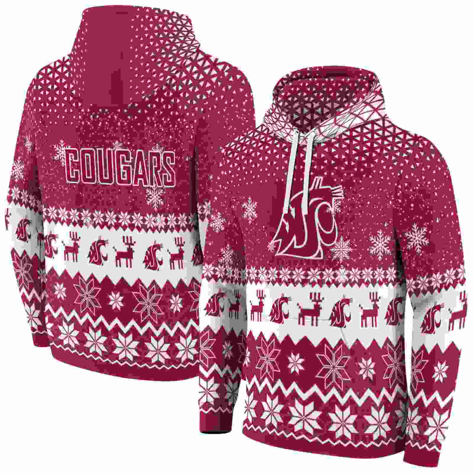 washington state cougars reindeer motif crimson hoodie fashion forward