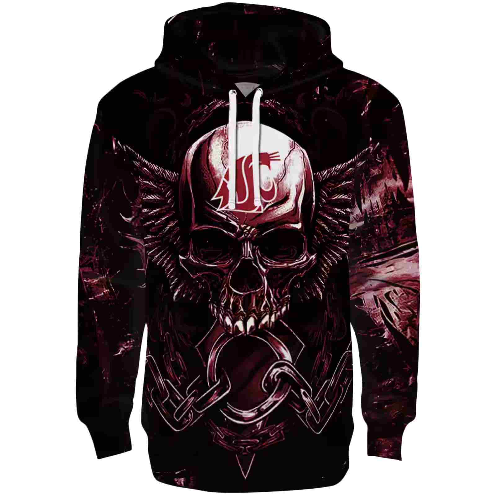 Washington State Cougars Skull Artwork Crimson Black Hoodie