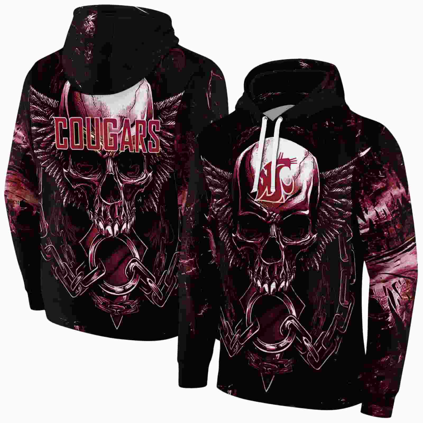 washington state cougars skull artwork crimson black hoodie fashion forward