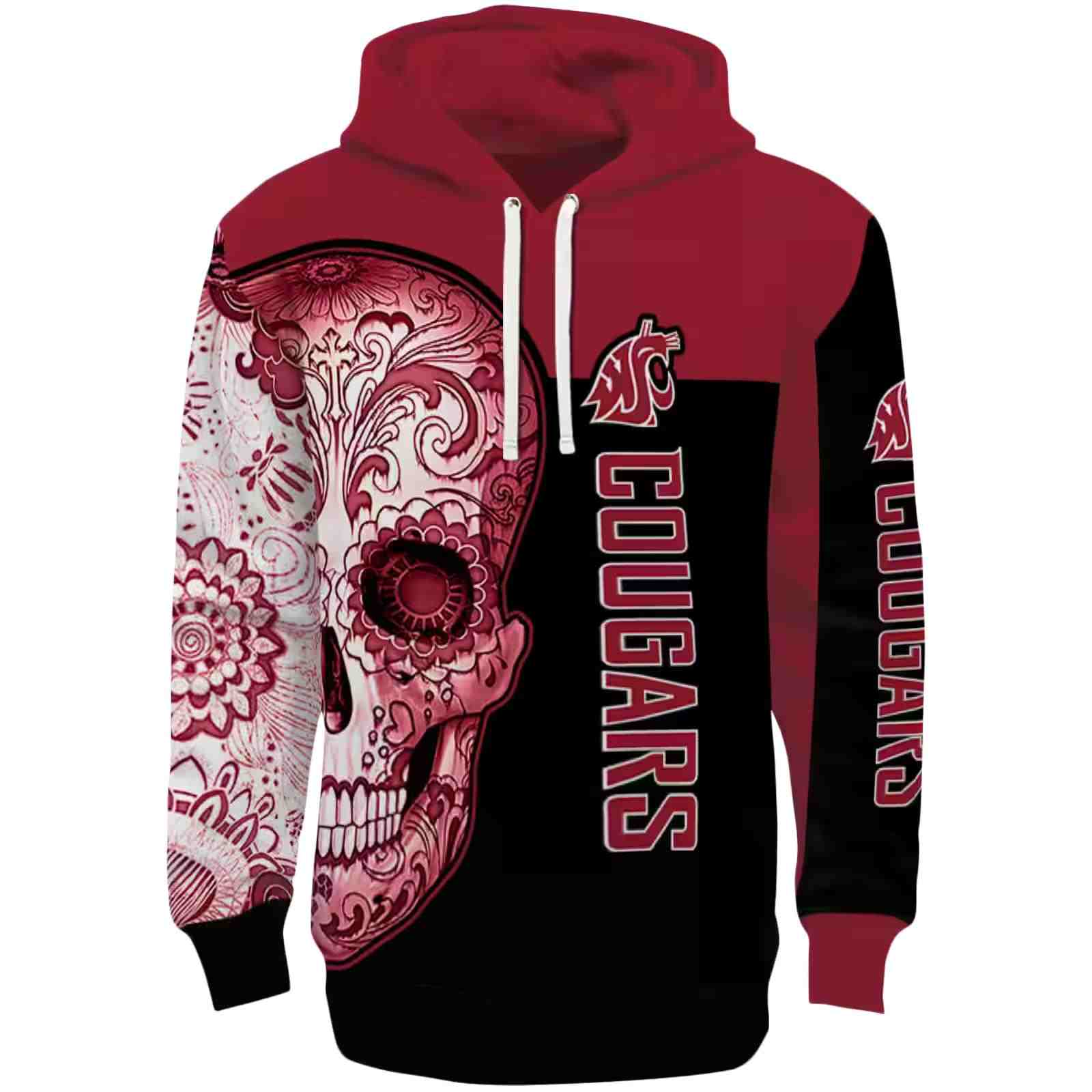 Washington State Cougars Sugar Skull Crimson Black Hoodie