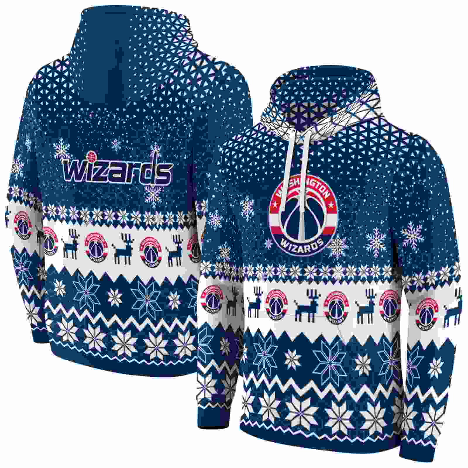 washington wizards reindeer motif blue hoodie fashion forward